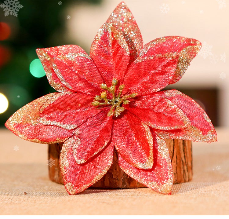 1PC Noël Or Argent Imitation Fleur Arbre De Noël Paillettes Fleurs Artificielles Bricolage Ornements Pour Festival Fête Nouvel An Décor