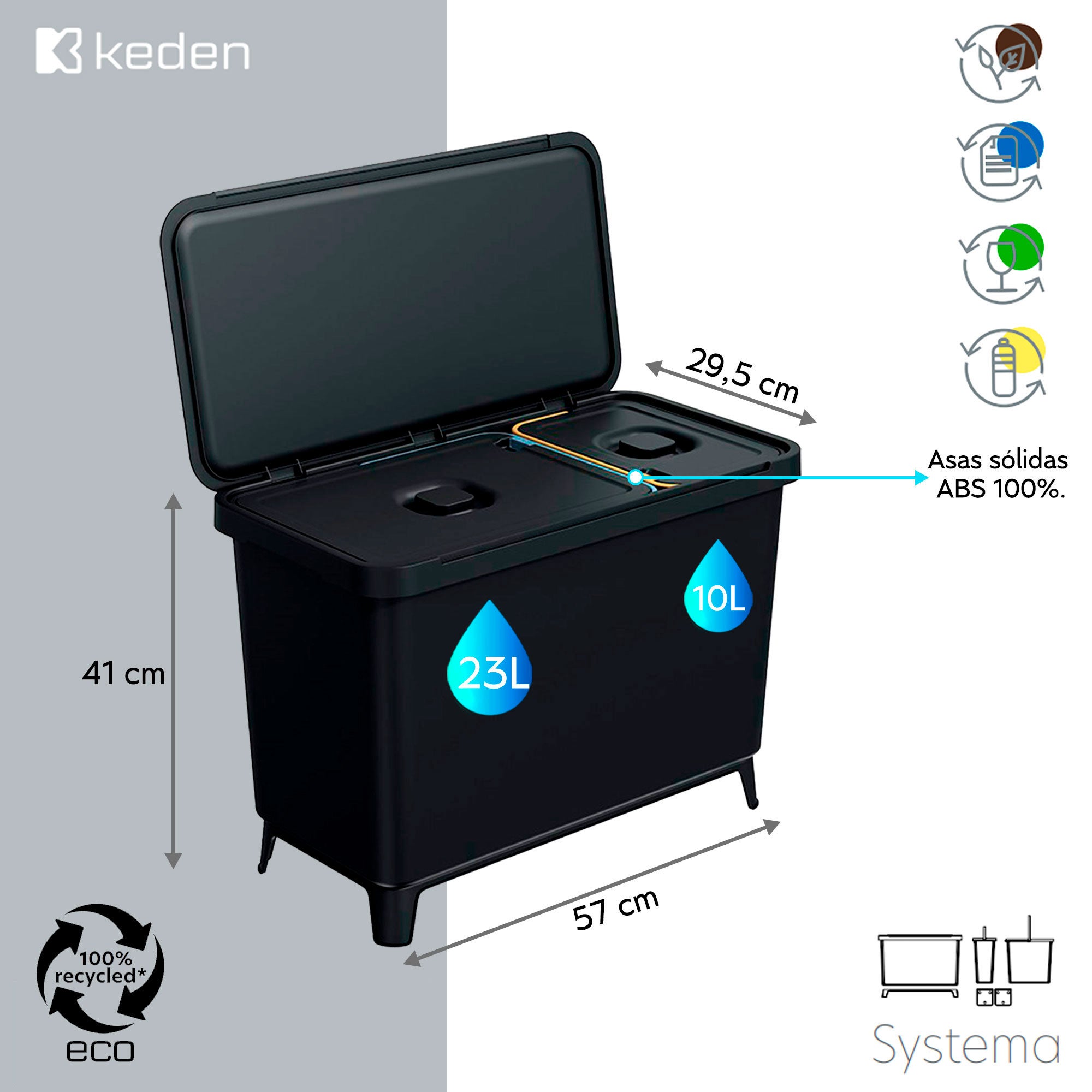 Sistema di classificazione del riciclaggio1x10L + 1x23l Keden - 2