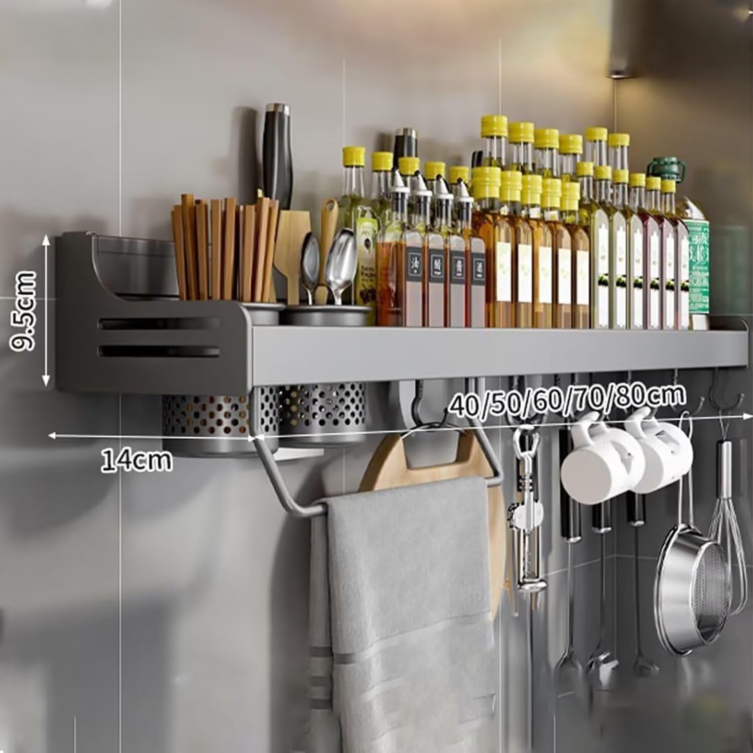 Étagère à épices murale pour cuisine, gris, 40 cm - 3