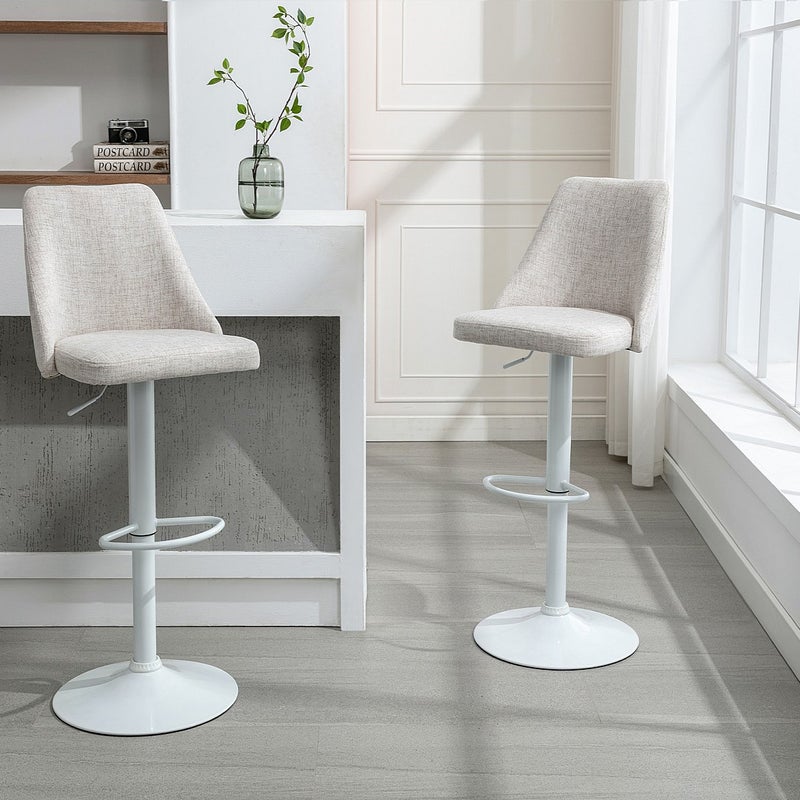 Zestaw 2 stołków barowych z tkaniny i białego metalu - Beżowy - KIYOLA