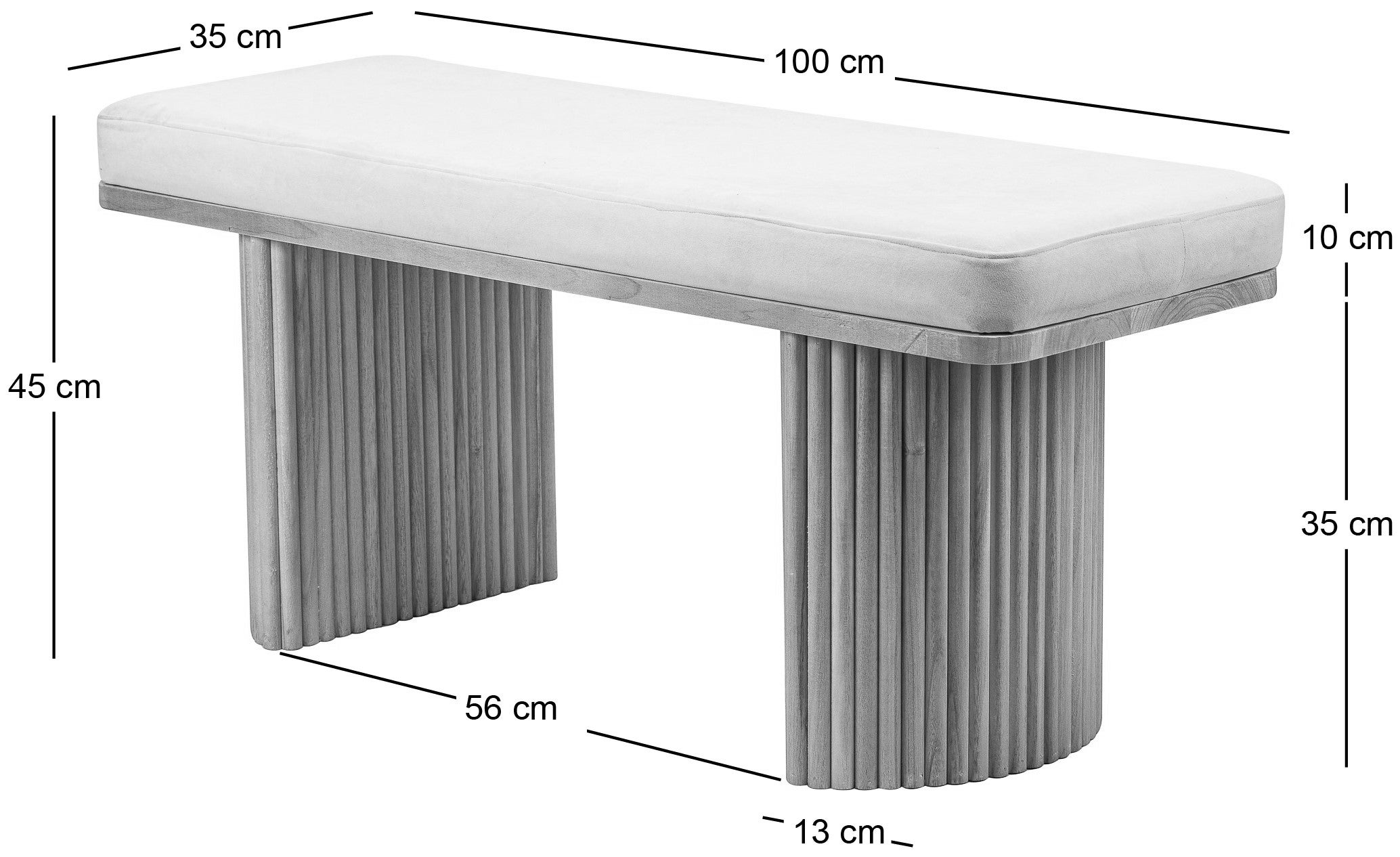 Nordlys - Banc Entrée Chambre Scandinave Bois Velours Beige - 5