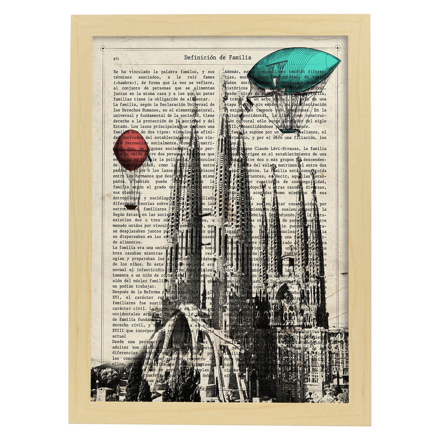 Poster de barcelona. la sagrada familia. láminas de monumentos del mundo. diseño de viaje y de paises. marco blanco - a3