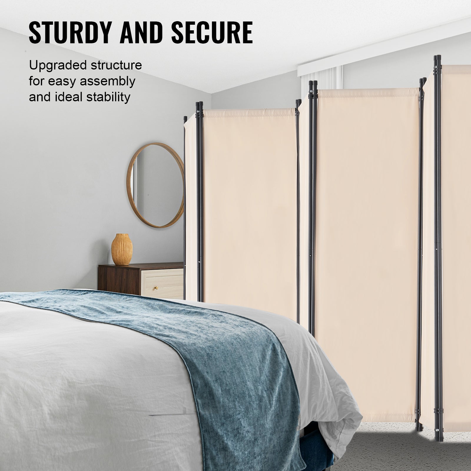 Paravent Multifonctionnel VEVOR 6 Panneaux,Cloison Séparatrice 311 x 180,5 cm,Pliable,Brise-vue pour Bureau,Chambre,Salon,Beige - 4