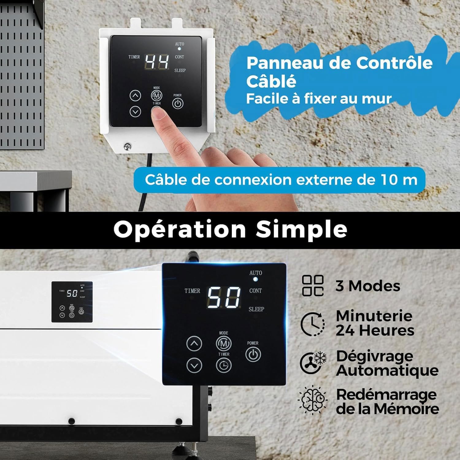 Déshumidificateur 73,5L/Jour, Débit d'air 403m³/h, Déshumidificateur d'air 20%-90% Humidité, 2 Modes Installation pour Zone 100㎡ (73,5L/Jour,Blanc) - 3