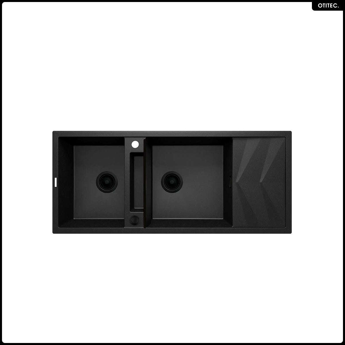 Fregadero de cocina de granito magnético negro metálico - deante - 50 x 116 cm, 2 cubetas con escurridor