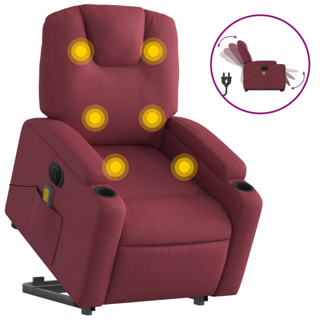 Sillón de masaje elevable eléctrico   sillón de relax   silla de relax tela rojo tinto cfw142189