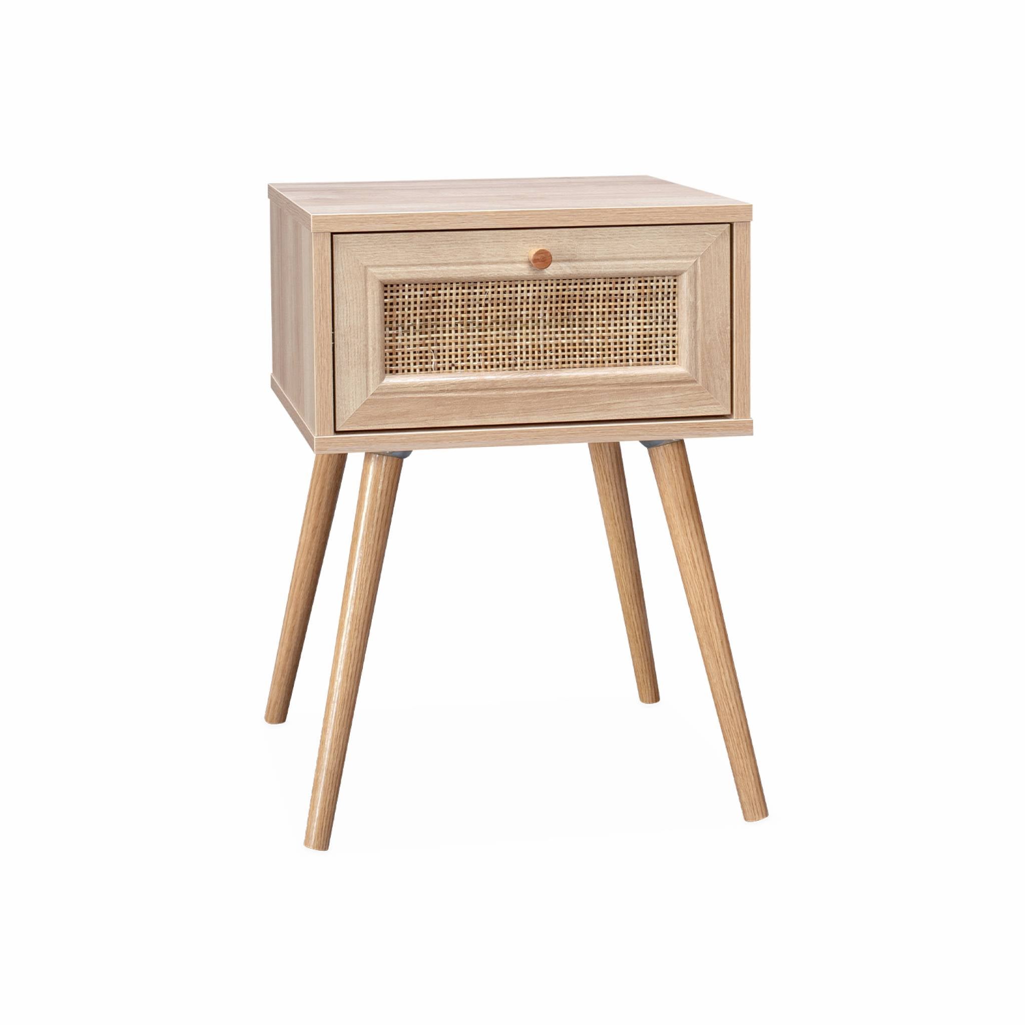 Lot de 2 tables de chevet décor bois & cannage avec 1 tiroir - Bohème - 6