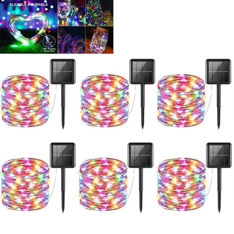 6Pcs 20 m 200 LED 8 Modes Solar LED Outdoor Light Festoon Garden Lamp Fairy Garland Light Wodoodporna świąteczna girlanda Yard Light - wielokolorowa