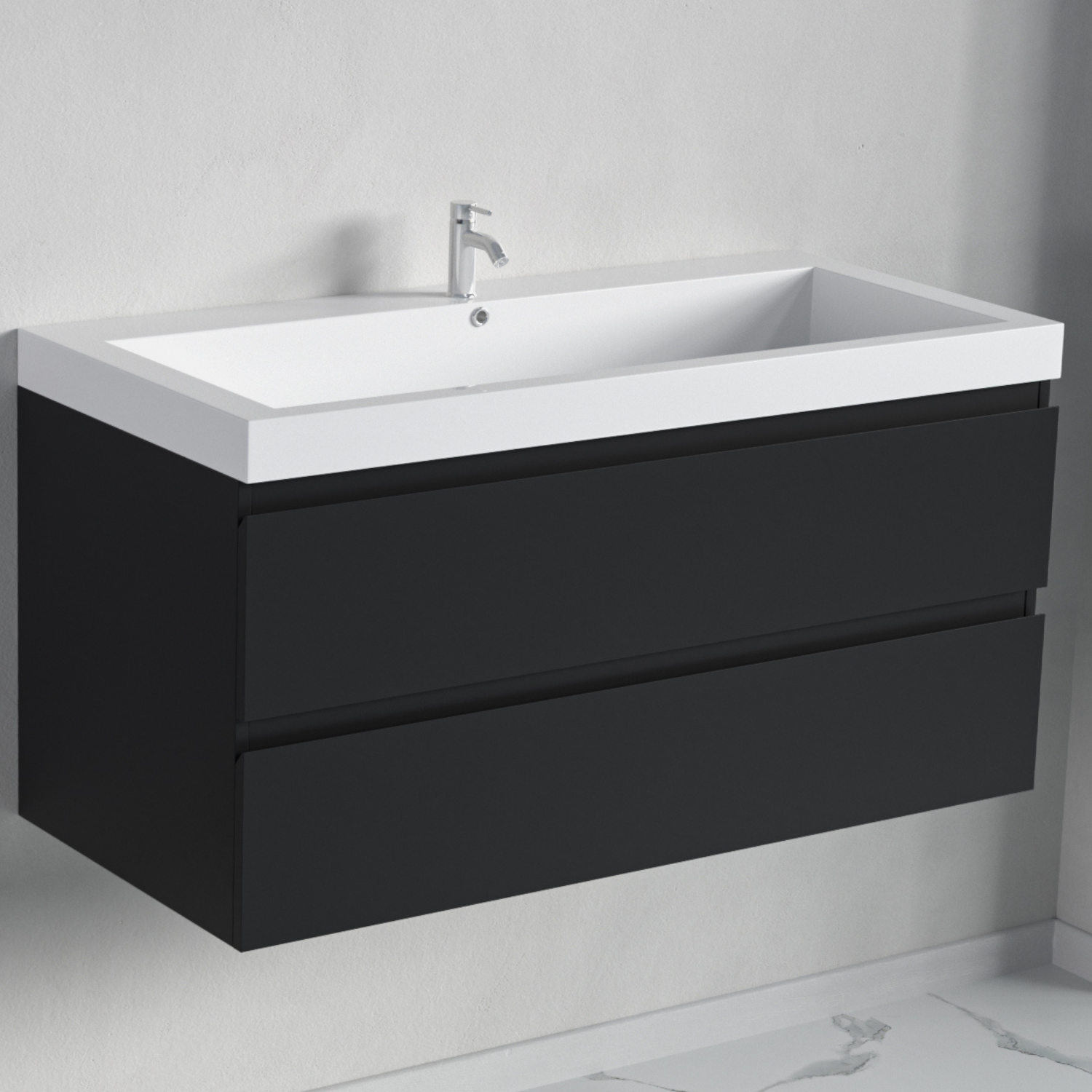 Ensemble meuble vasque 100 cm avec colonne - LOMAZOO Avalon - noir mat - lavabo blanc - 2