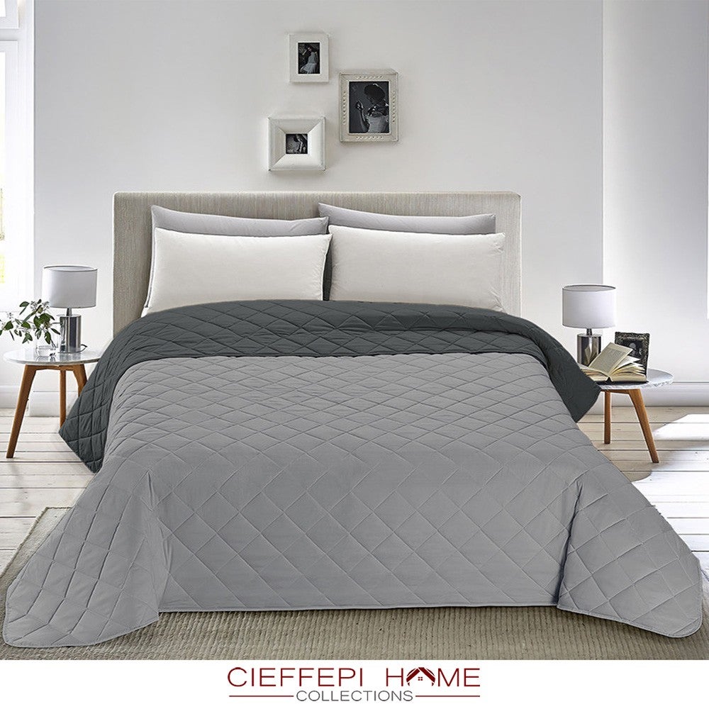 Copriletto Matrimoniale Double Face 240x250 Cm - Microfibra Soffice - Grigio Chiaro/grigio Scuro - Anallergico E Lavabile - Foto 8