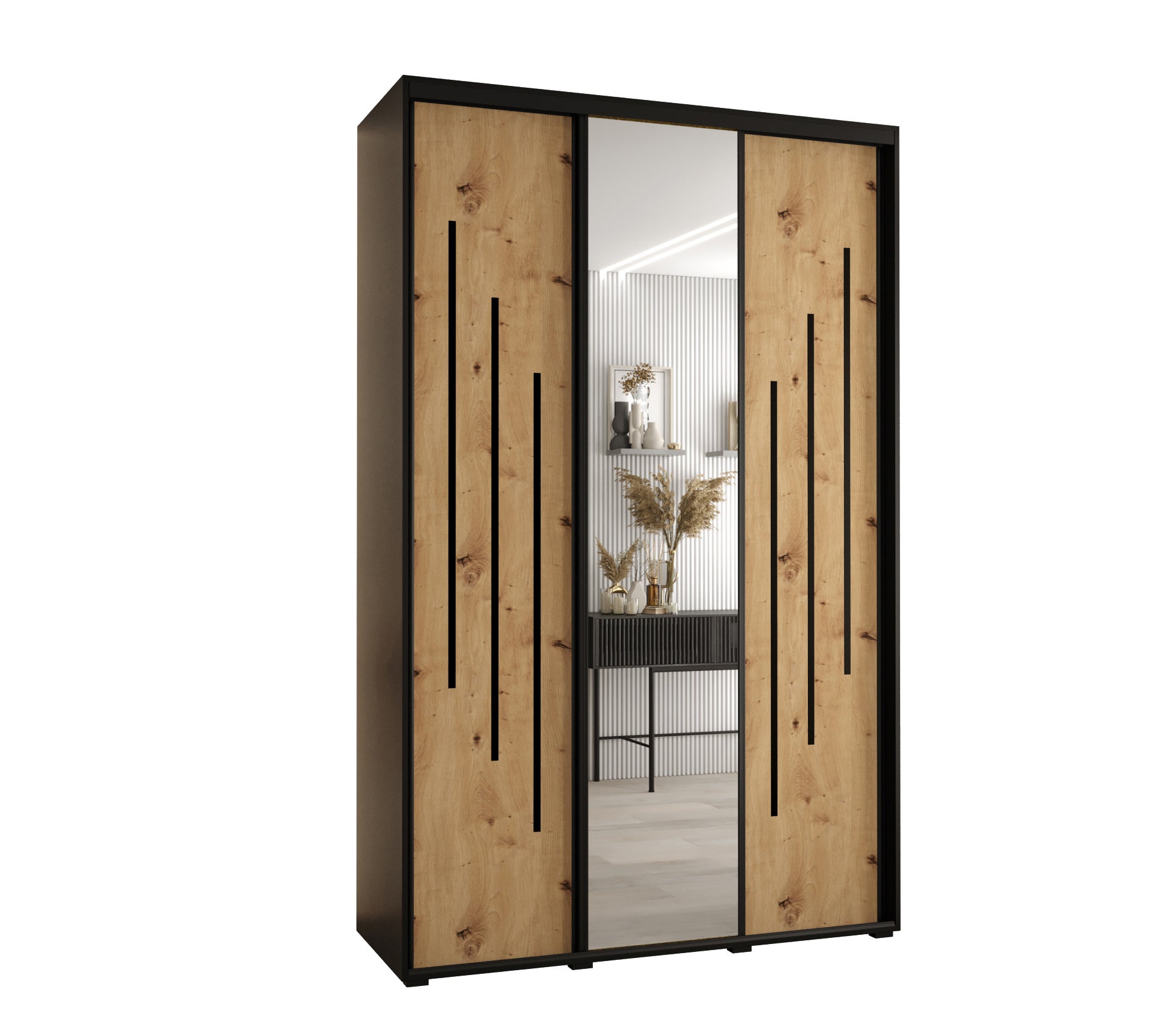 Szafa przesuwna z lustrem wysoka Davos 9 160 x 60 x 235,2 cm czarny + artisan + u. czarny - Abiks Meble