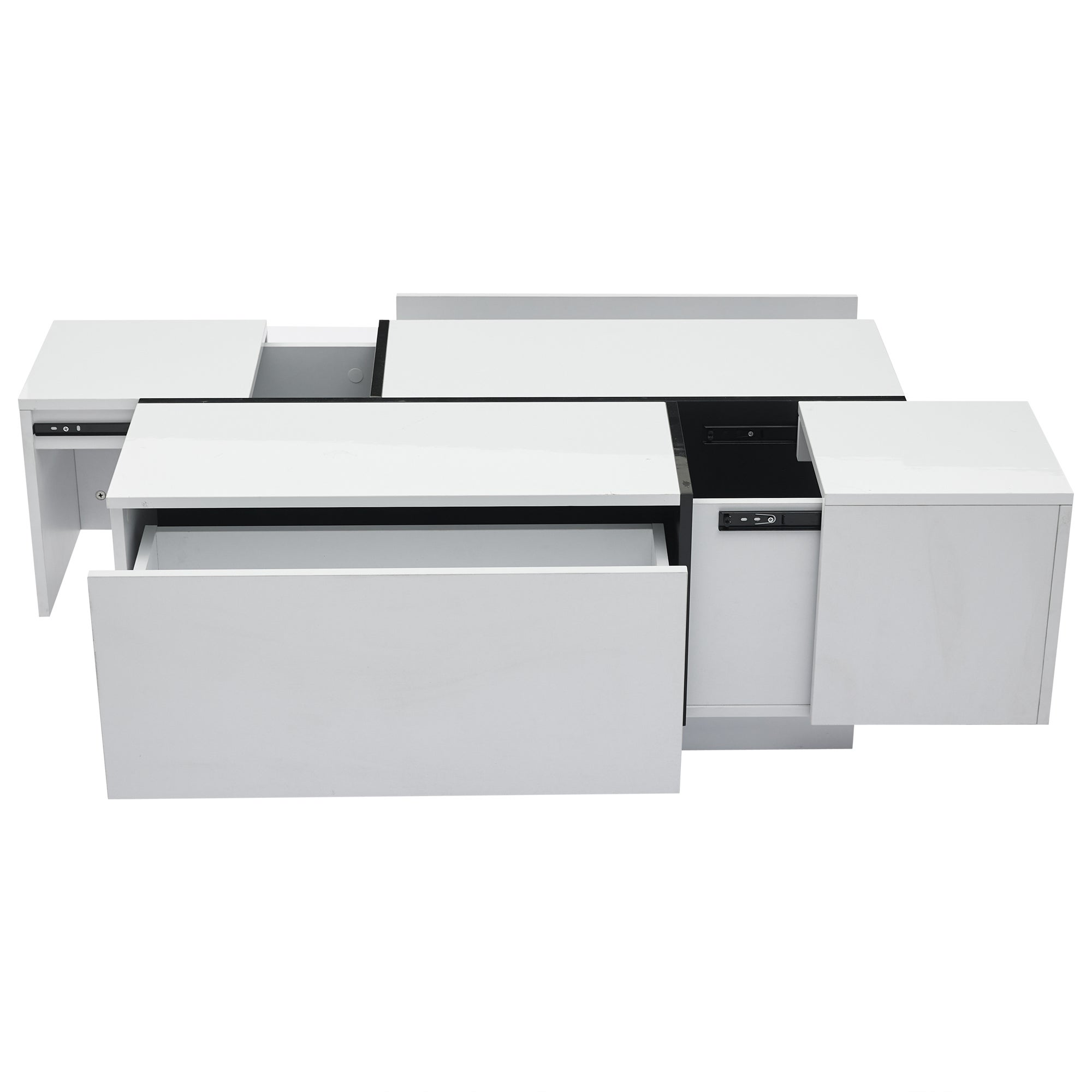 Table basse 100×60×40 cm, avec 4 tiroirs et plateau en haute brillance - en panneaux de particules blanc et noir - 6