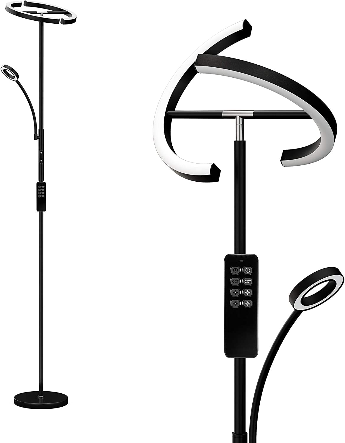 Anten Lámpara de pie LED Dimmable KAKA|Negro 20 W con LámparaDe Lectura ...