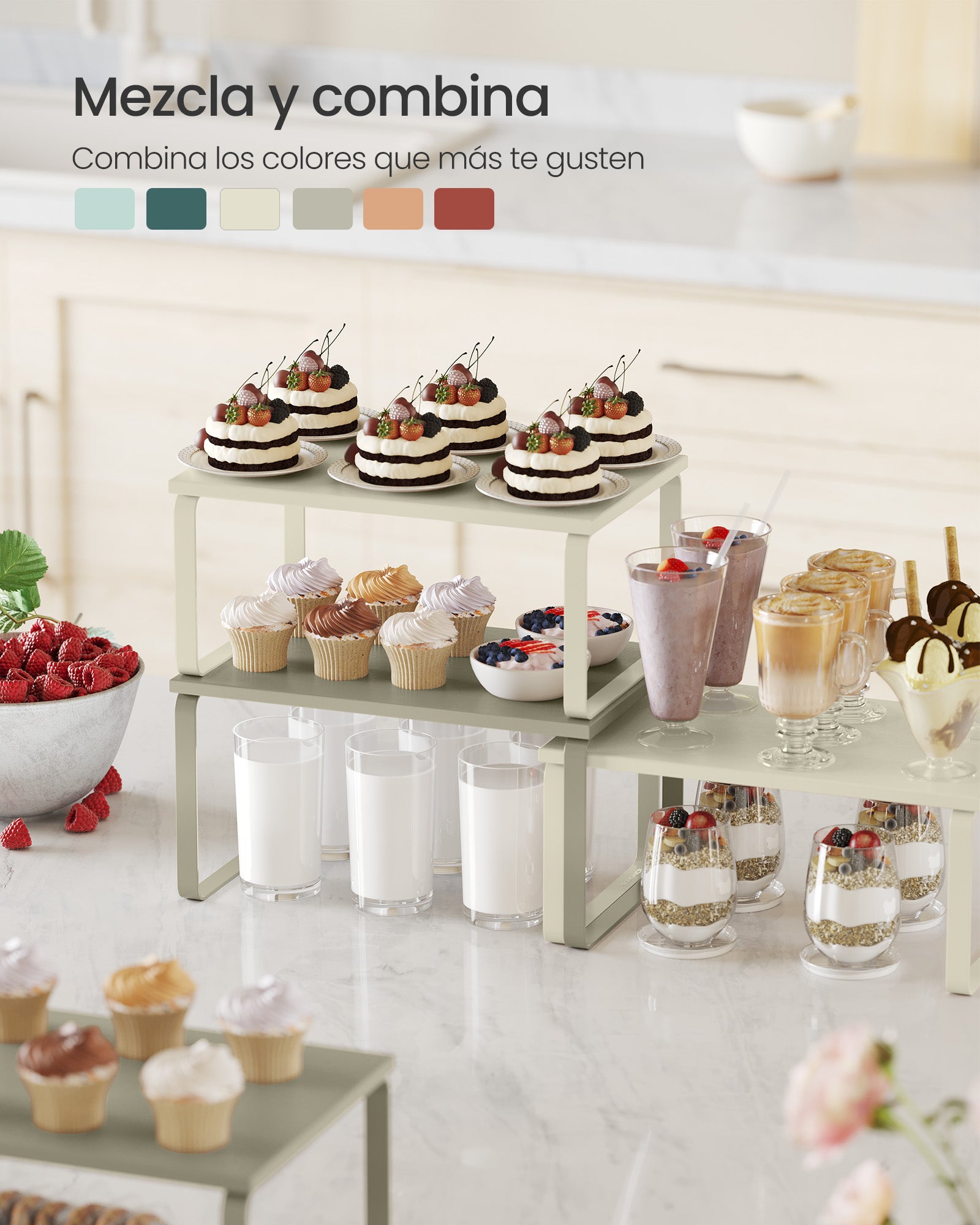 Estante para Especias, Juego de 2, Organizador de Armario, Especiero de Cocina Extensible, Beige - 4