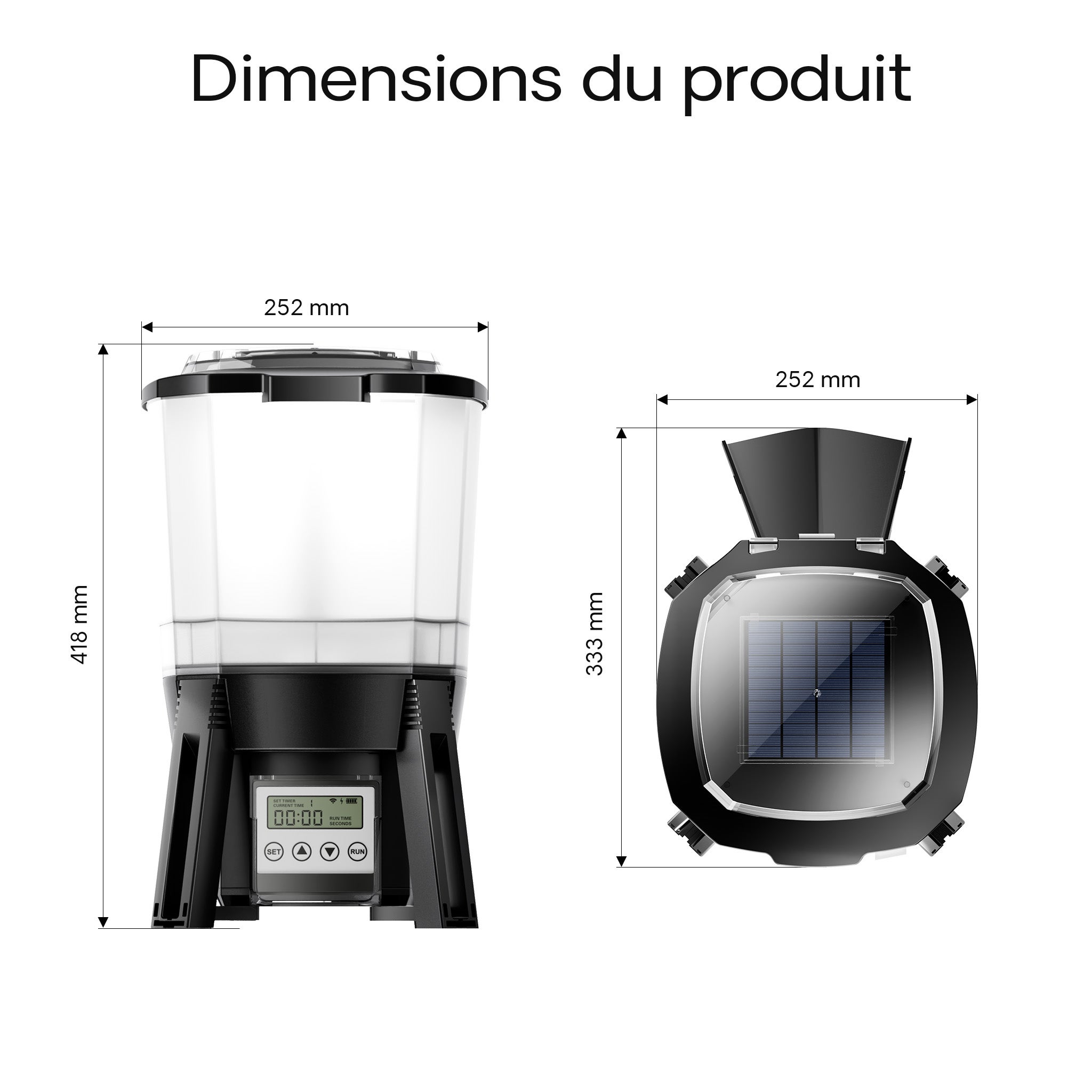 CFF-206 Distributeur automatique alimentaire solaire - 275 x 252 x 420 mm / capacité 6 l - pour Nourriture de poissons - programmable 1-6… SunSun - 3