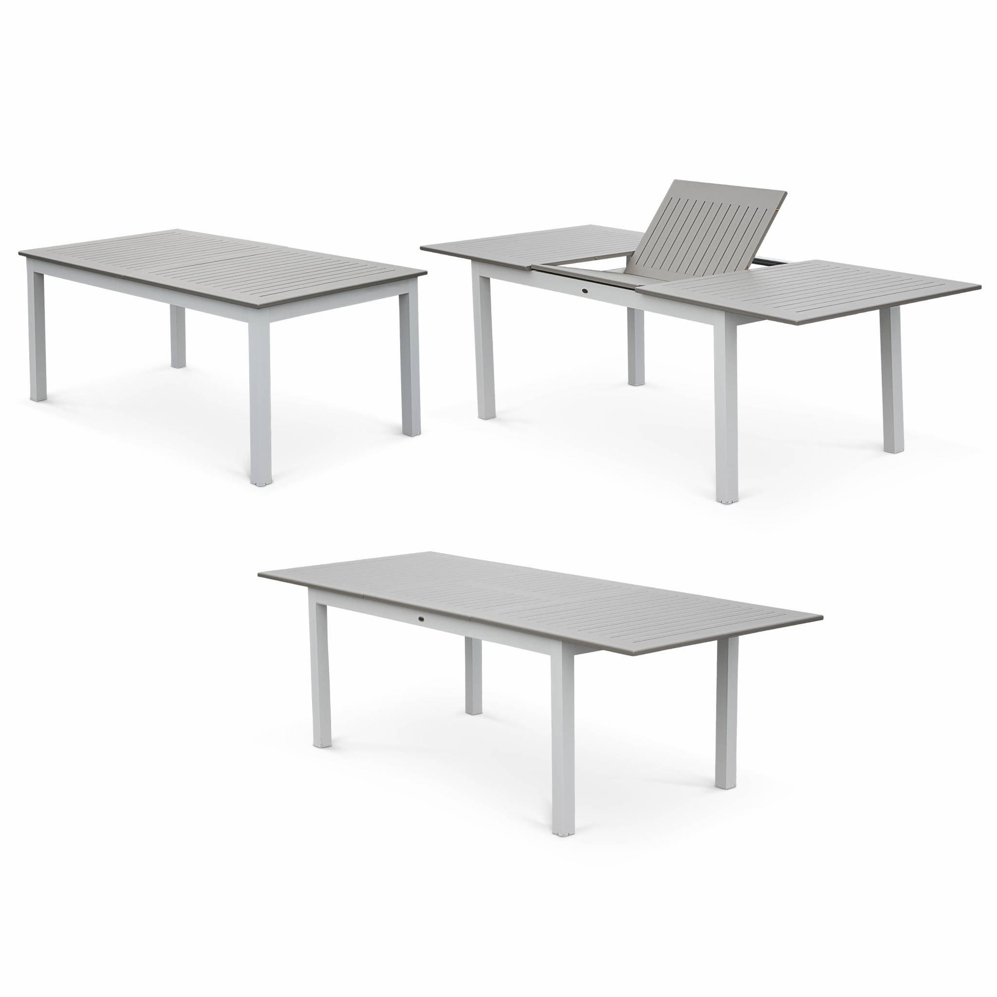 Table de jardin extensible aluminium + 8 assises - Chicago Blanc / Taupe - Table extensible 175/245cm avec rallonge et 8 assises en textilène - 4