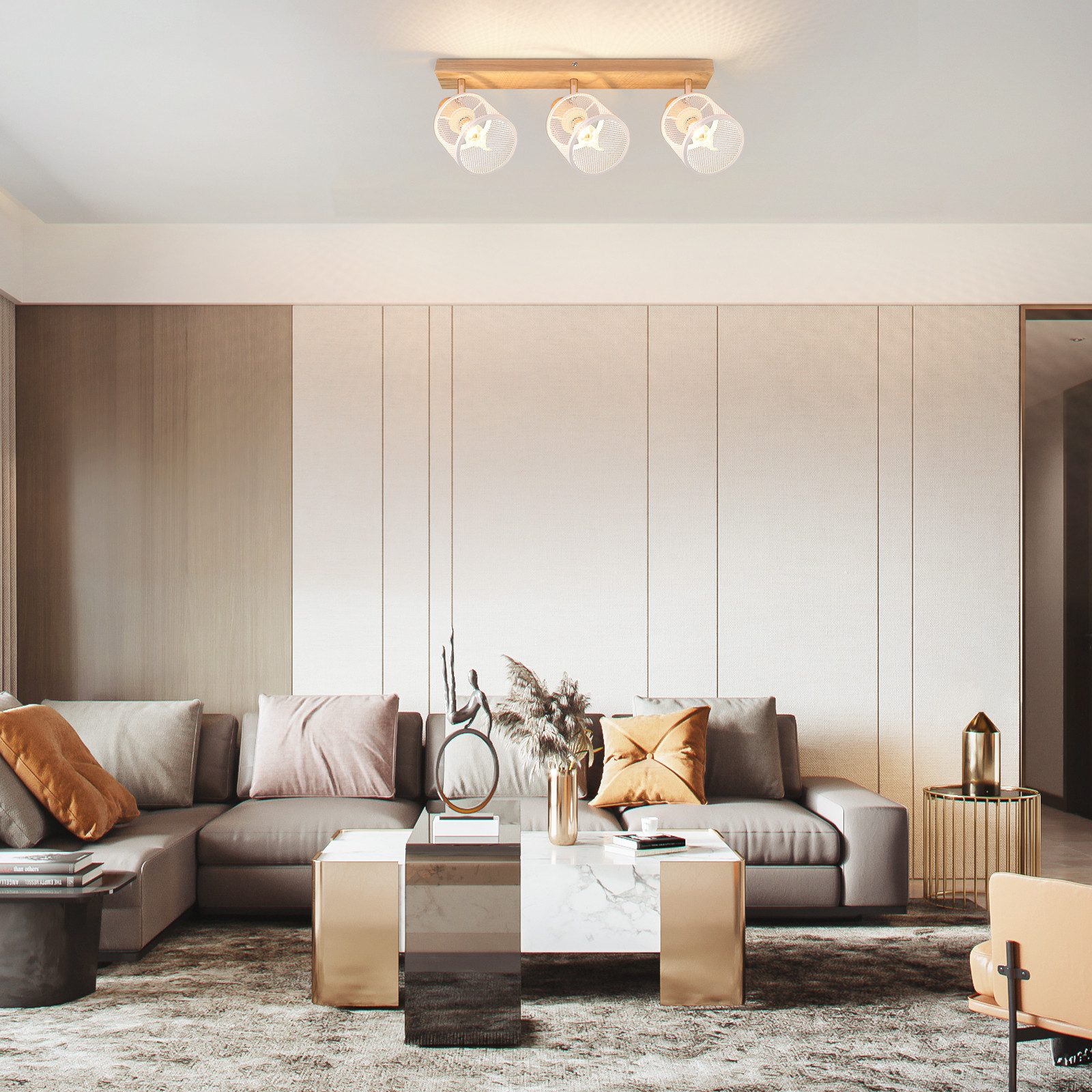 NETTLIFE Faretto da soffitto, Plafoniera 3 faretti effetto legno bianco, E14 plafoniera orientabile 350° max 25 W moderna per soggiorno - 8