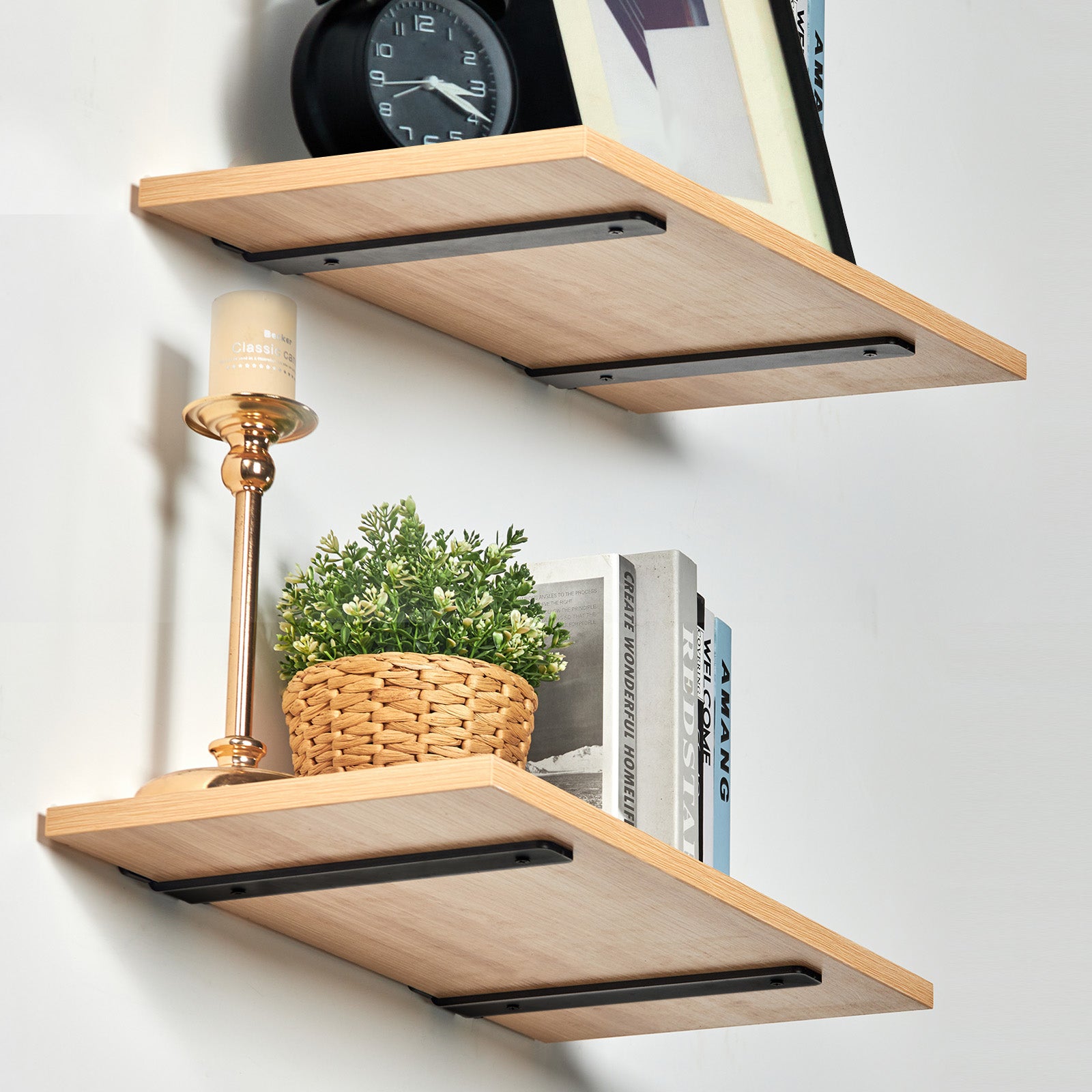 Équerre d'étagère,VEVOR 210 x 100 x 45mm,supports d'étagères flottants robustes,6 pièces,supports pour étagères en L noir mat de 5 mm d'épaisseur, - 8