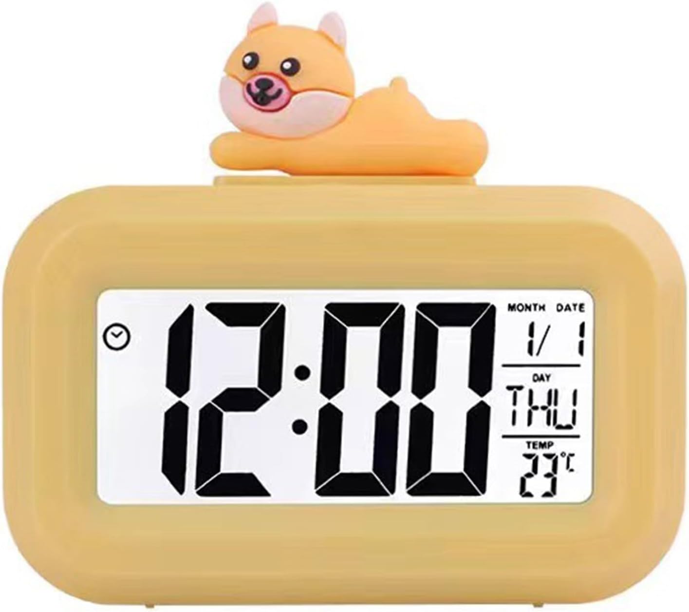 Budzik LCD z kreskówkowym ekranem o wysokiej rozdzielczości, z podświetleniem, wielofunkcyjny, cyfrowy, energooszczędny do sypialni