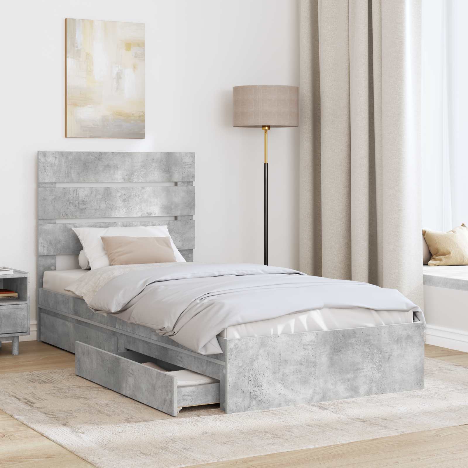 Lit de rangement Gris béton 90 x 190 cm panneau de bois - 3