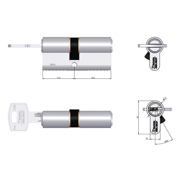Cylindre double 30 x 30 Velix - Vachette - 5 clés variées - 3
