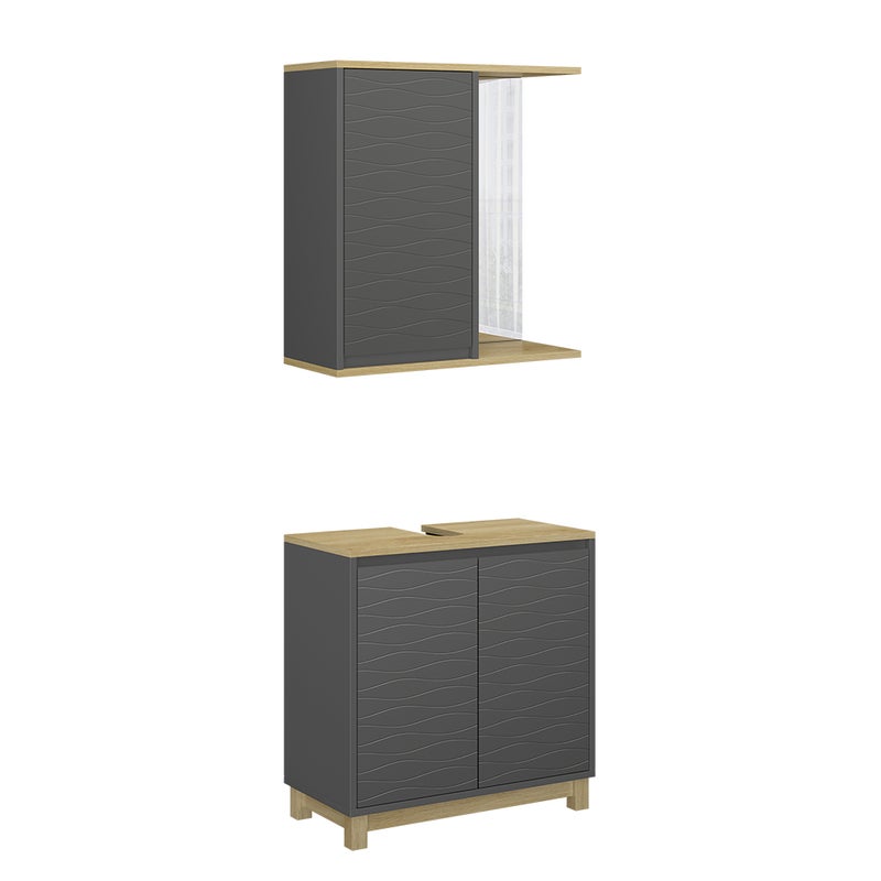 Vicco Zestaw mebli łazienkowych Livia, Antracyt/dąb, 2 części