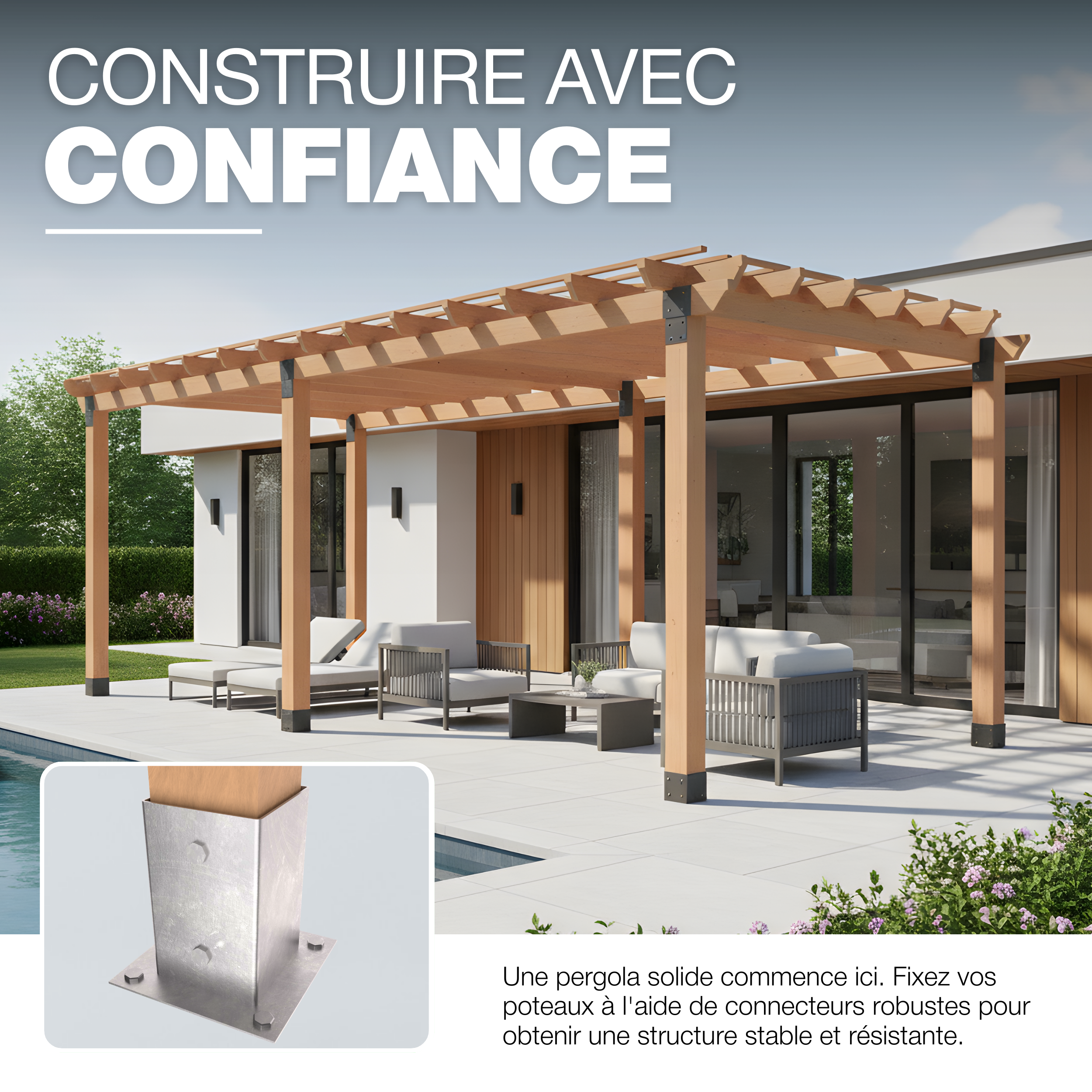 Support Poteau a Visser Galvanisé à chaud 200 x 141 x 150 mm pour bois pied platine clôture pergola angle base GeZu Impex - 5