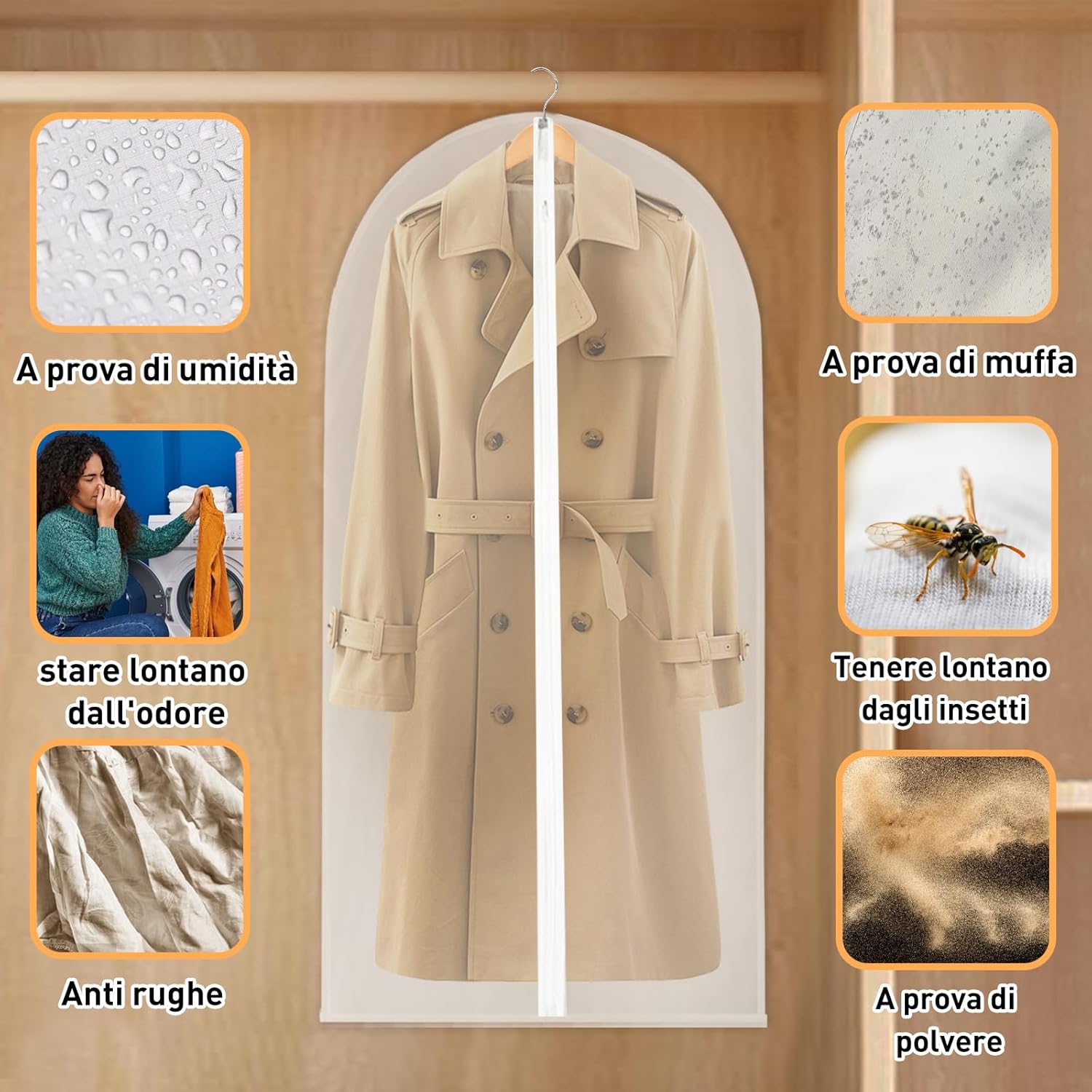 Housses de Vêtements 2 PCS, Housses de Protection Zip Transparentes, Housse Vetements à Suspendre Anti Poussière Etanche Mite Humidité 60 x 140 CM - 3