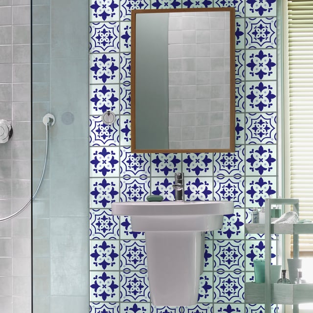 Sticker Mural Carrelage adhésif Cuisine Salle de Bain - 9 STICKERS CARREAUX DE CIMENT AZULEJOS ALBERTO - 9stickers10x10cm