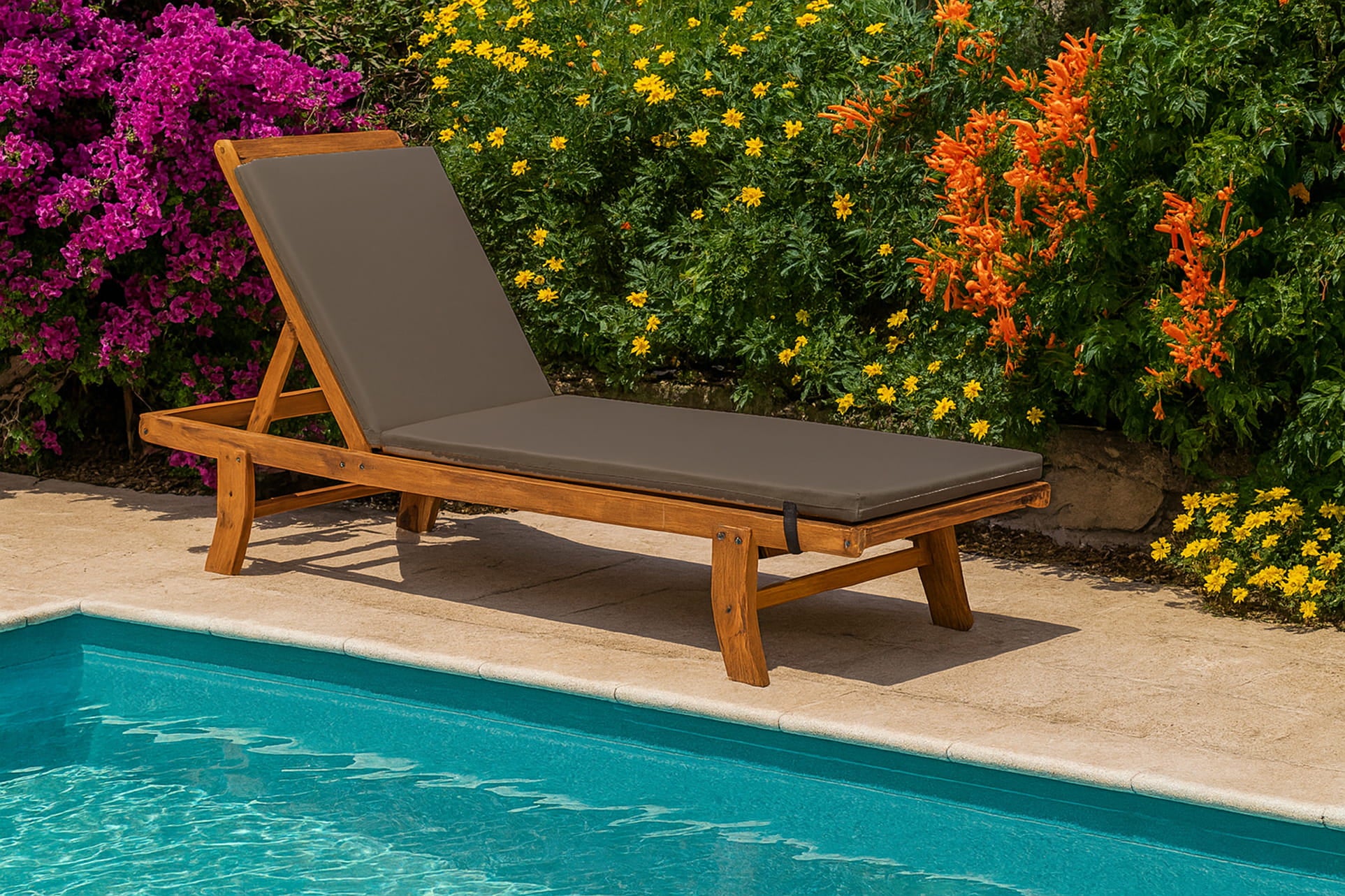 Cojín para tumbona 190x60x4cm, cojín para tumbona de jardín, tumbona de madera antracita, cojín para tumbona de piscina - 4