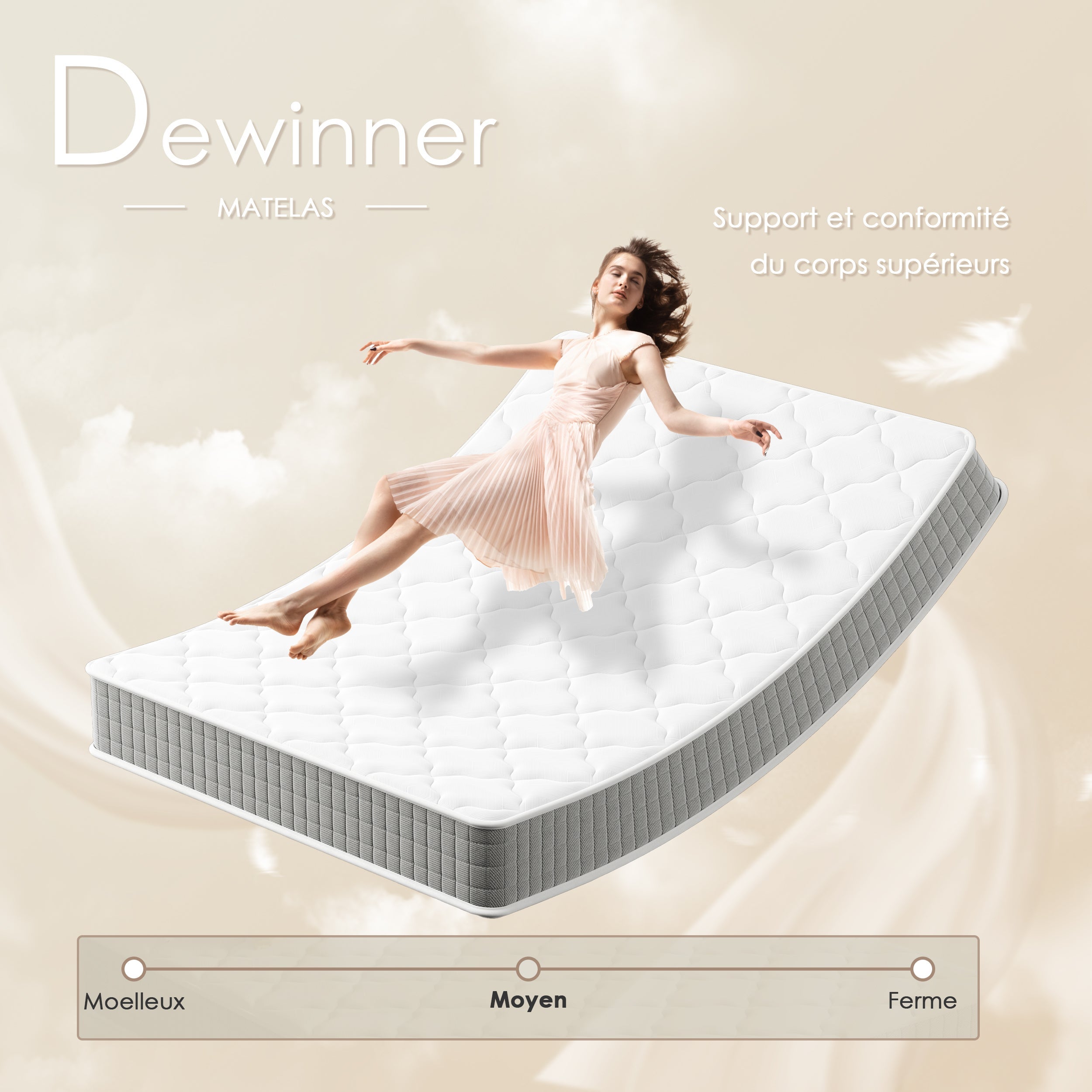 DEWINNER Ensemble Sommier et Matelas 160x200 cm, Lit 2 Personnes Complet avec Sommier Tapissier (Matelas 160x200x25+Sommier) - 8
