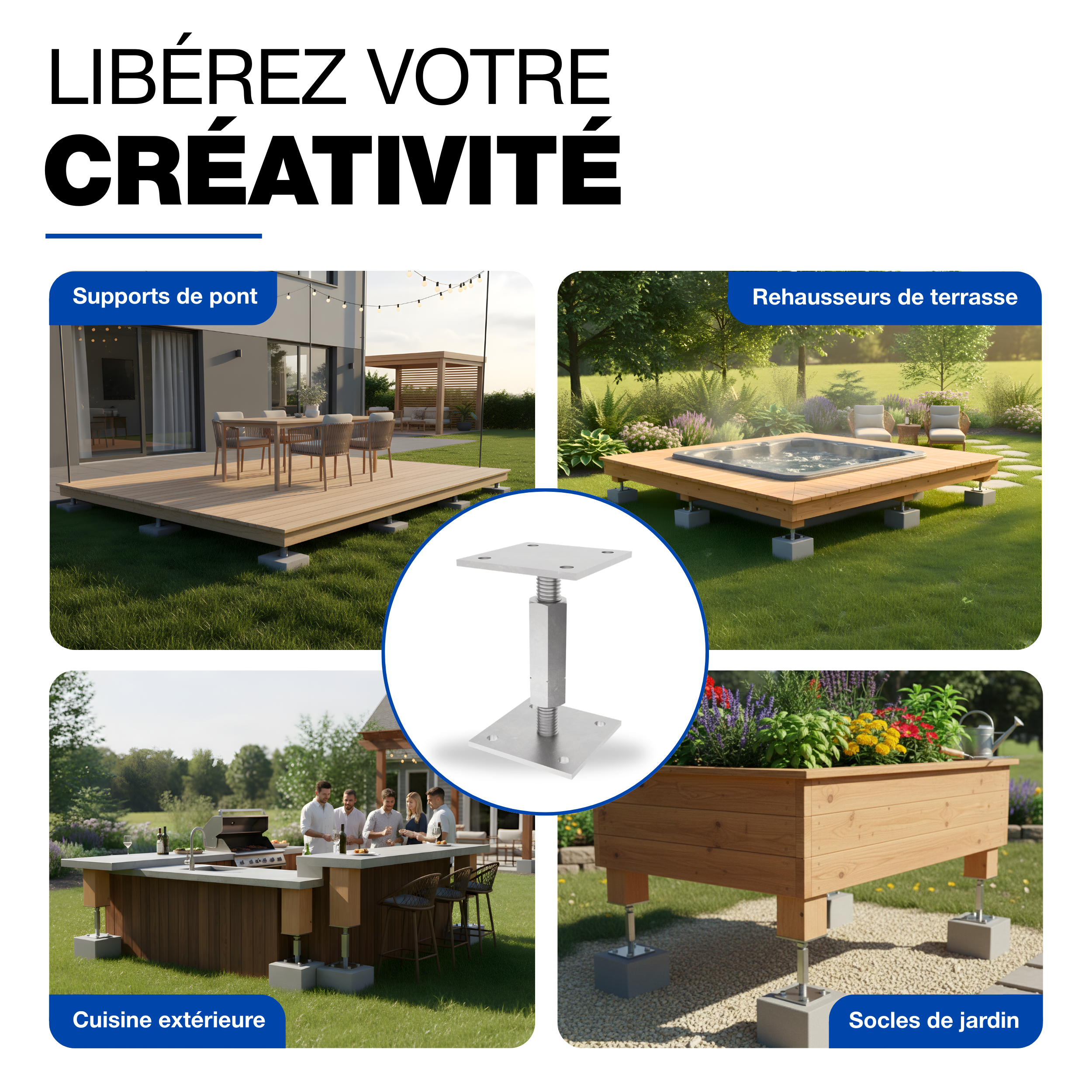 Support de poteau Galvanoplastie 70 x 70 mm | 140 - 190 mmhauteur reglable platine bois pied poteaux clôture GeZu Impex - 8