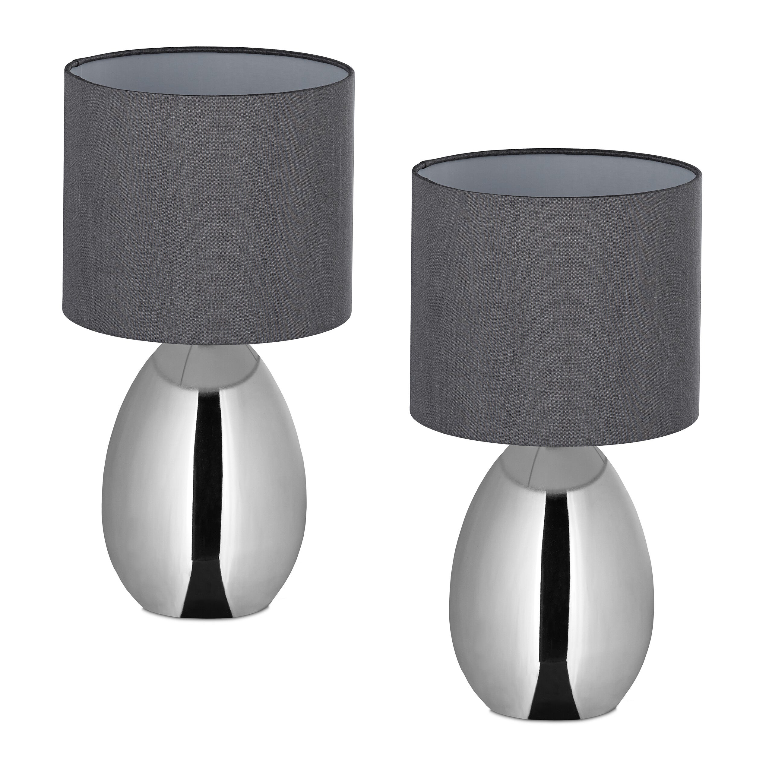 Relaxdays - Lampada da Tavolo Touch, Abat Jour in Stoffa, E14, Argento