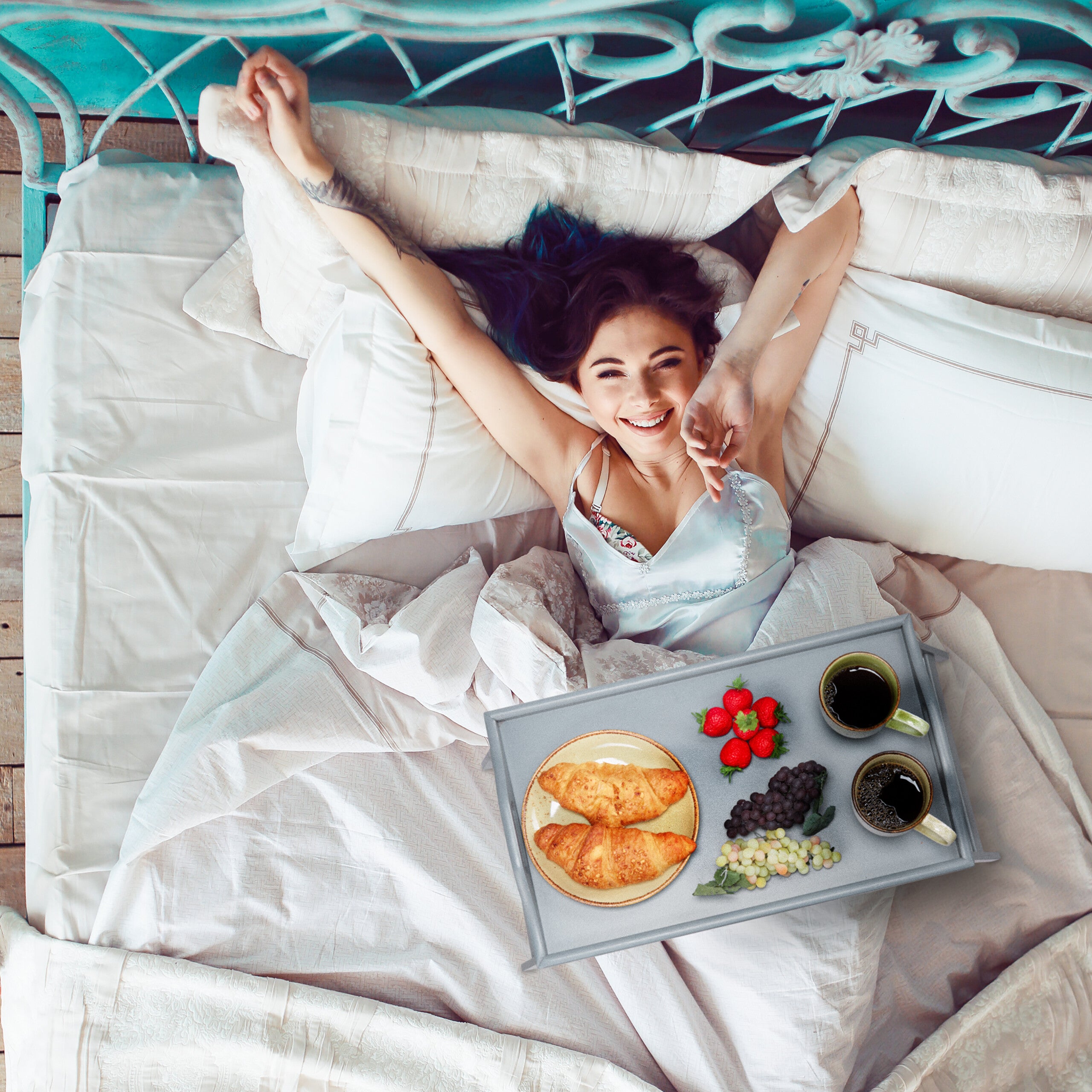 Relaxdays Vassoio per Colazione a Letto, Set da 2, Tavolino con