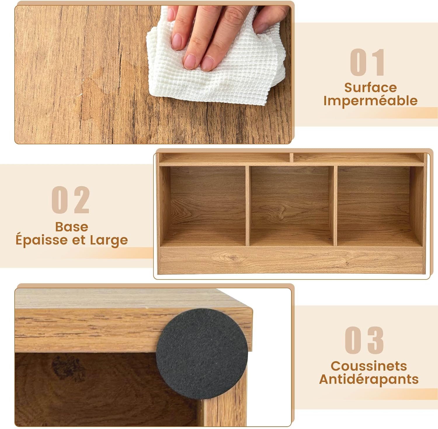 Étagère 8-Cube, Bibliothèque 3 Niveaux avec Compartiments Ouverts, 2 Kits Anti-basculement, Armoire Rangement pour Livres & Jouets, 100 x 24 x 104 cm - 6