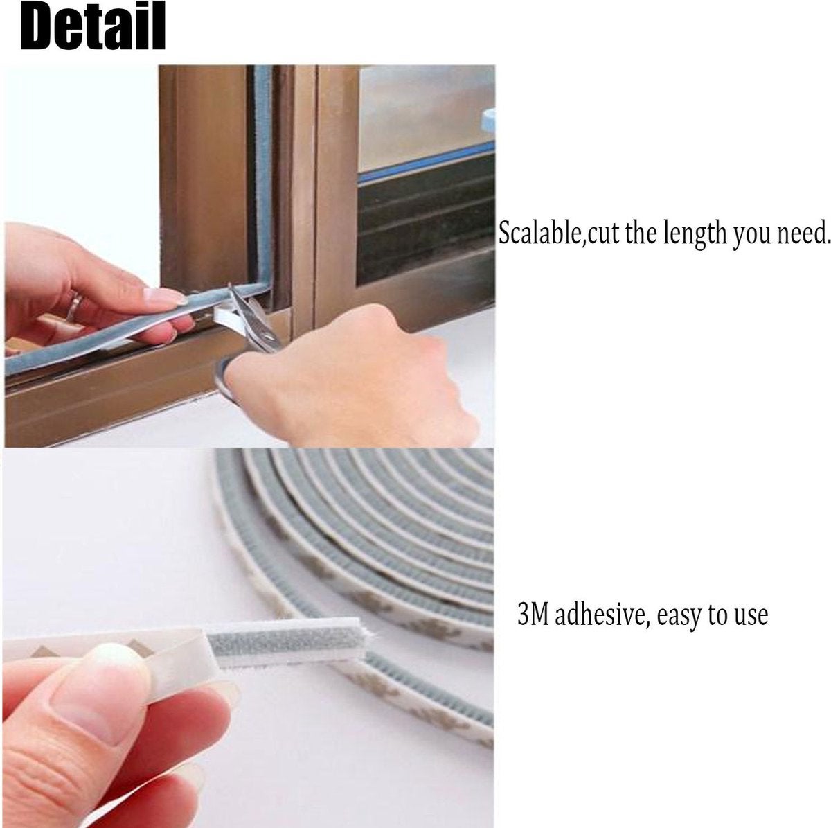 Junta de cepillo - junta de puerta - autoadhesiva - 9 mm x 15 mm x 6 m - junta de puerta - para sellar puertas, ventanas, insonorización - 5