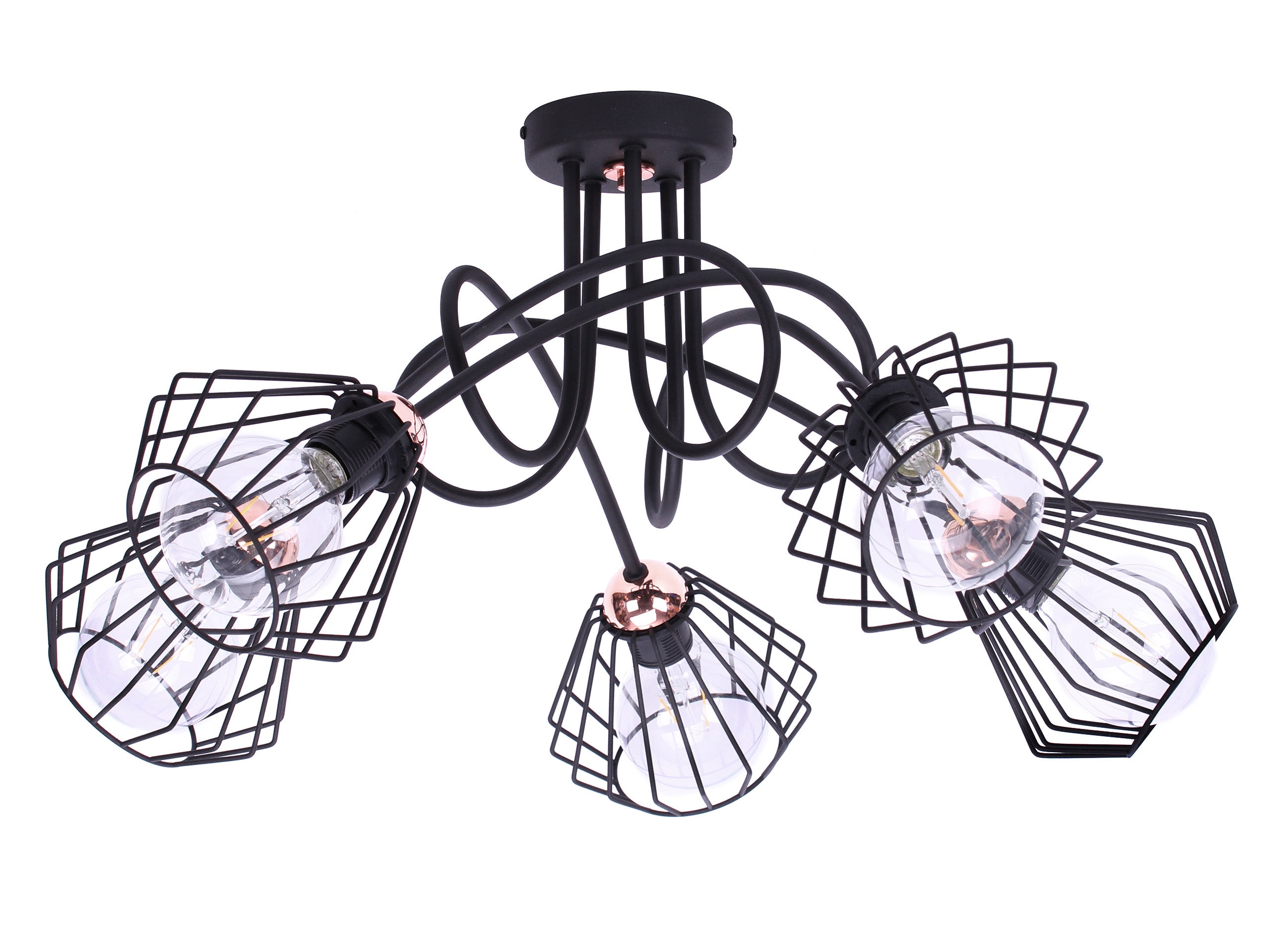 Lampa sufitowa wisząca Edison modern 5xE27 abażur druciak czarny Light Home LH