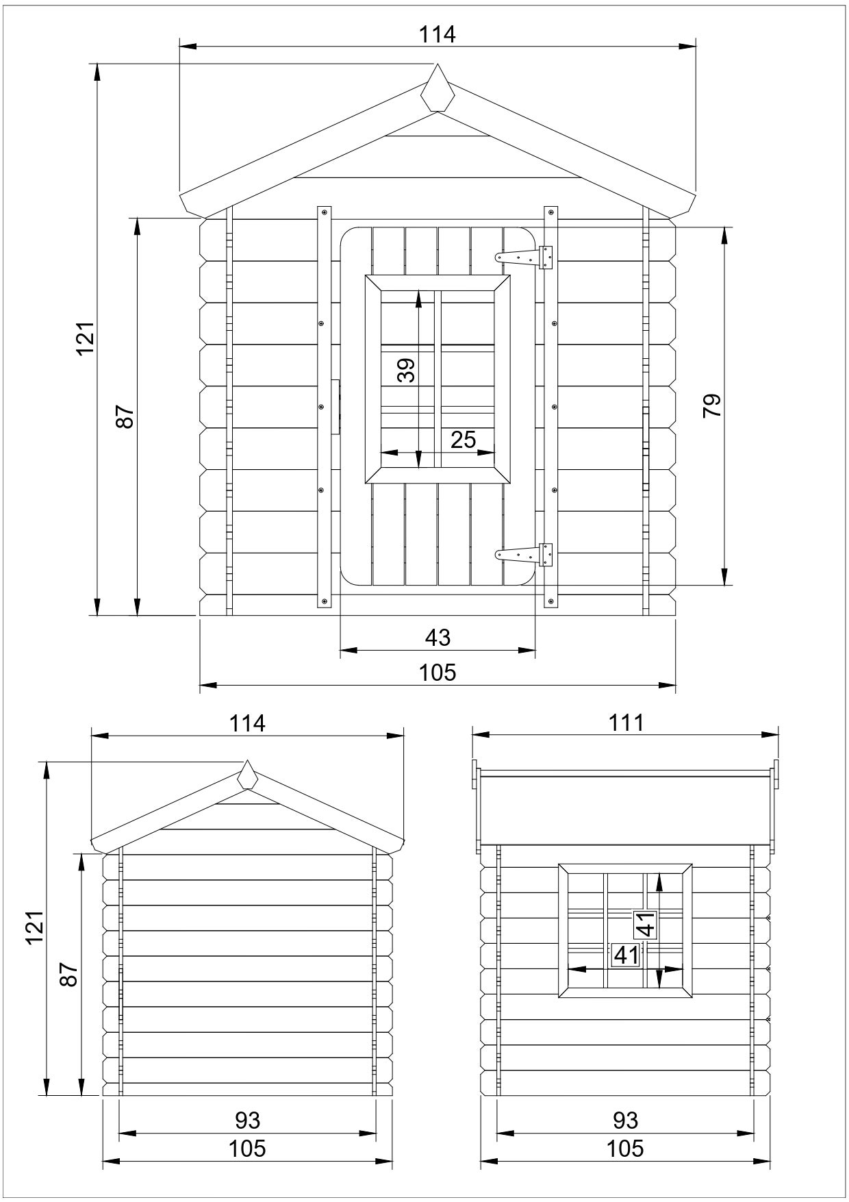 Maison en bois pour enfants -Toit rouge- Maison de jeux pour l'extérieur 111x113xH121cm/0.9 m2 - Timbela M570R-1 - 4