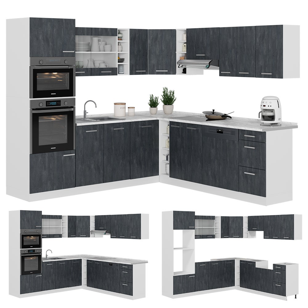 Vicco Cuisine en angle R-Line, Béton noir/Blanc, 247 x 237 cm PT Chêne - 9