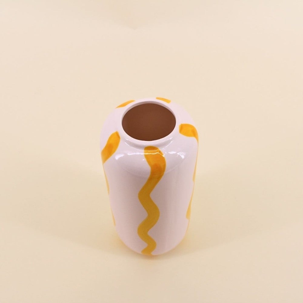 Vase rayé en céramique blanc / jaune, H20cm - Ornami - 5