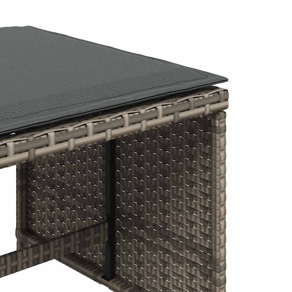 Taburetes de jardín con cojines 4 uds ratán PE gris 41x41x36 cm vidaXL - 9