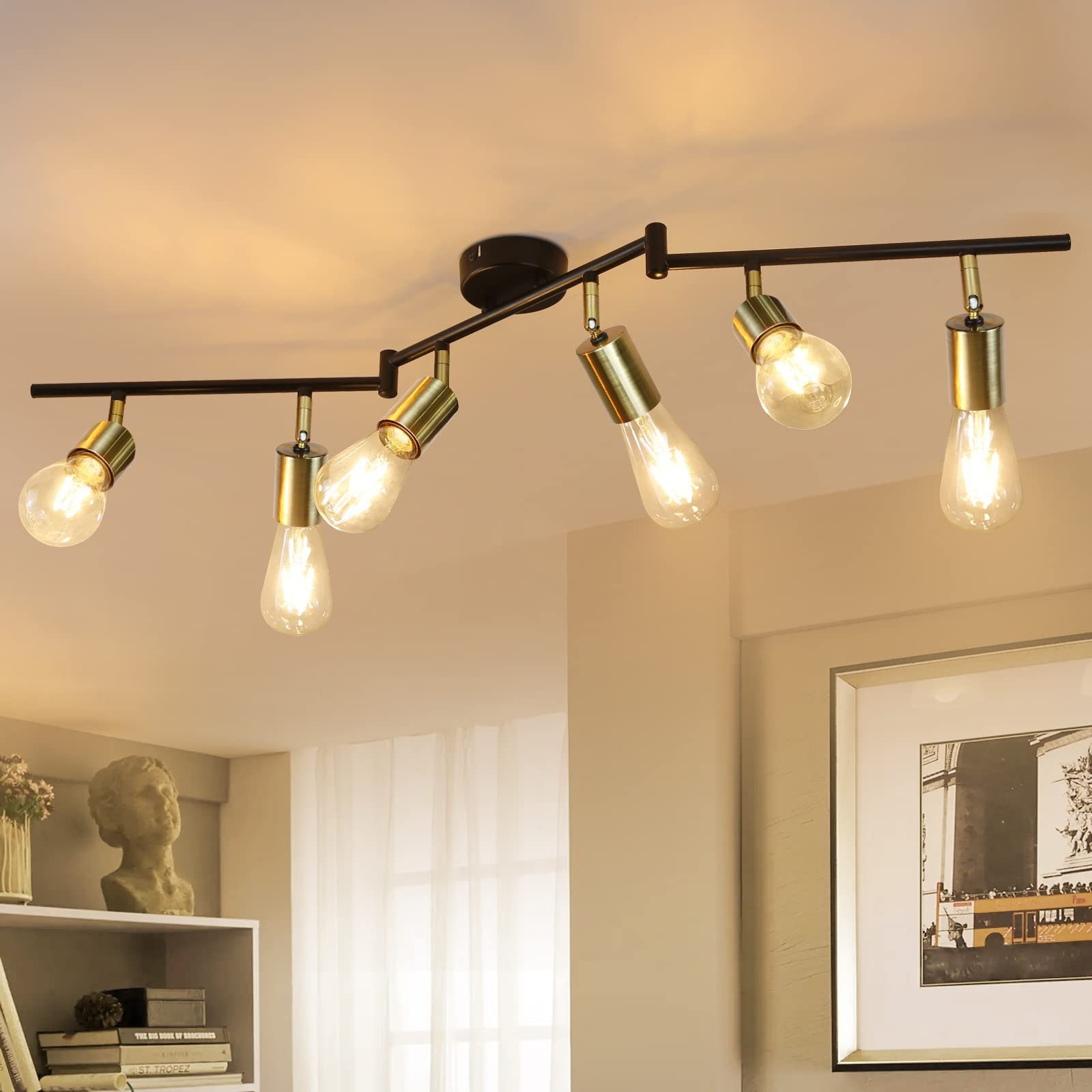 ZMH 6 szt. obrotowych złotych metalowych reflektorów sufitowych w stylu retro E27 maksymalna moc 25 watów (żarówka nie jest dołączona)