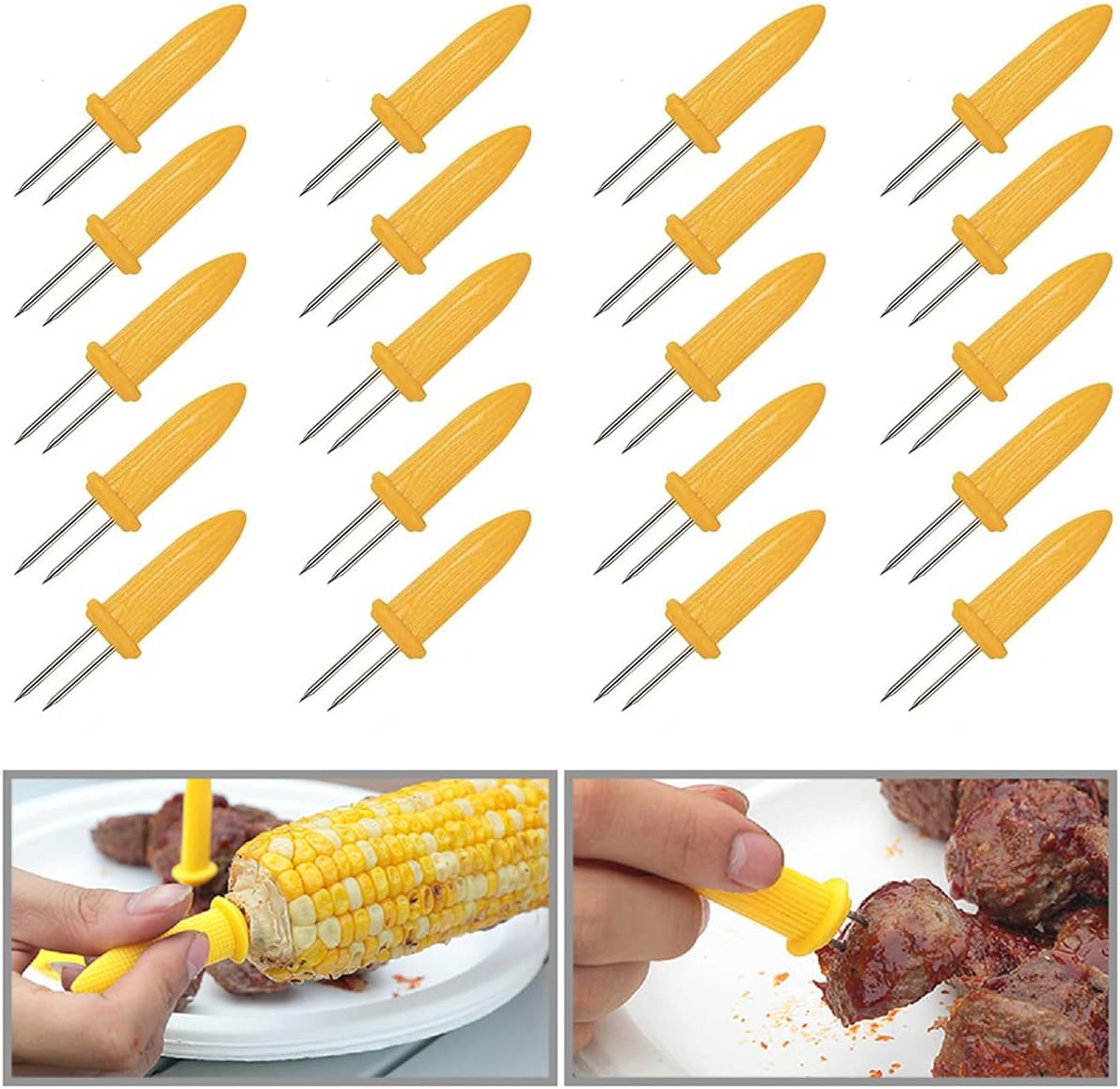 Szaszłyki kukurydziane kolby kukurydzy BBQ Szaszłyki kukurydziane Kolby kukurydzy ze stali nierdzewnej Wielofunkcyjne żółte do grillowania mięsa
