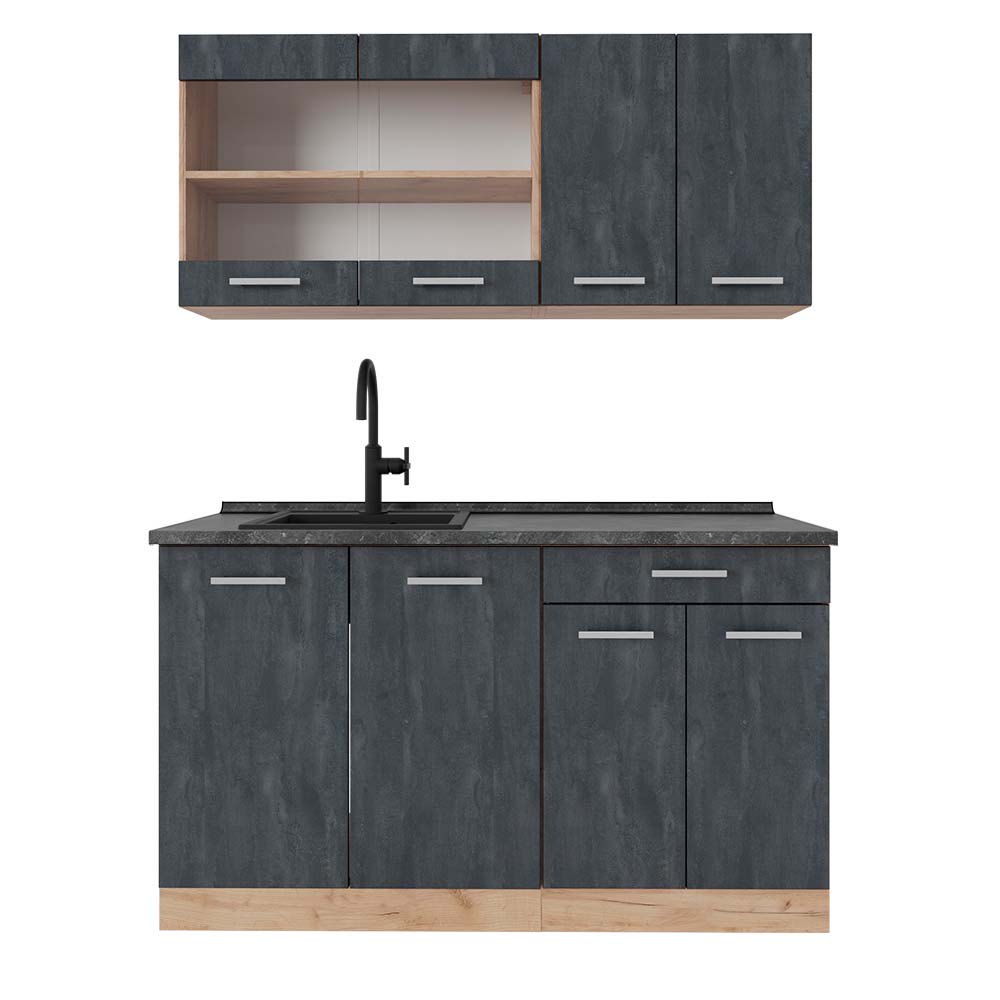 Vicco Pojedyncza kuchnia R-Line, Czarny beton/złoty dąb, 140 cm BP Antracyt