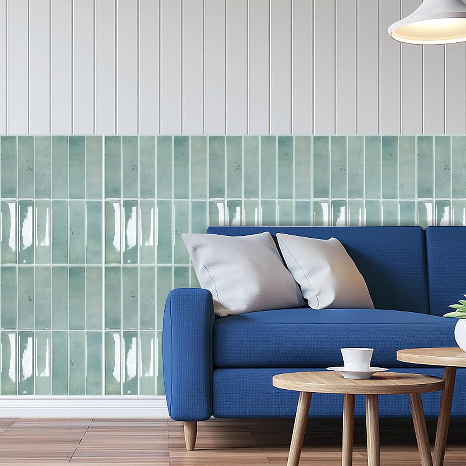 Panel de Protección 3D Azul-Verde - Lote de 4 Láminas Impermeables y Personalizables para Redecoración Cocina & Baño - 6