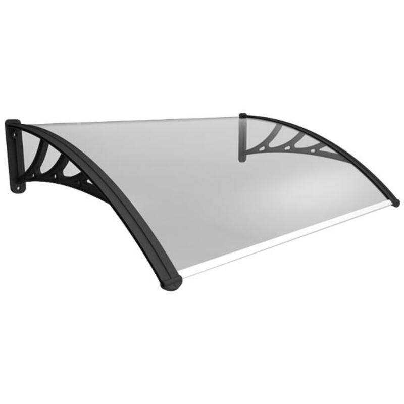 Auvent Porte D'entrée Noir Transparent 100x80 Cm - Marquise En Polycarbonate UV Et Aluminium, Résistant Aux Intempéries