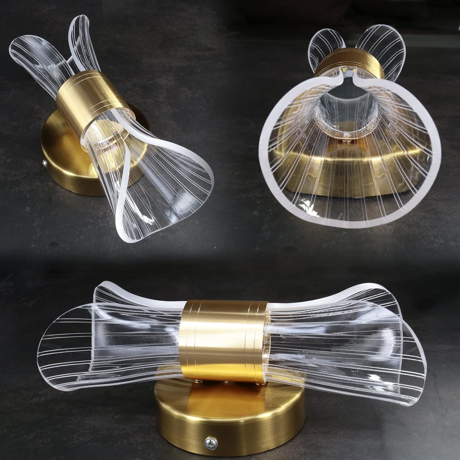 Kreatywna lampa ścienna LED do powieszenia na noc, światło trójkolorowe, złota podstawa, 22*8 cm, klosz akrylowy. - 6