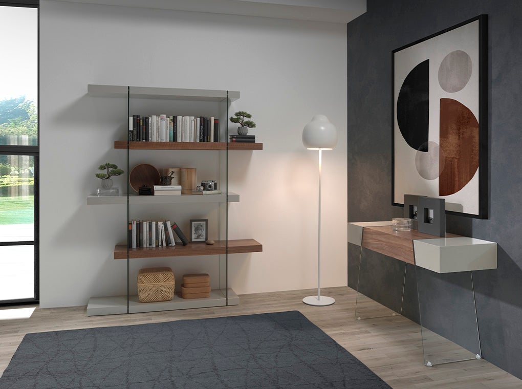 Mensola in legno di noce e vetro 140 x 33 x 180 cm - 3