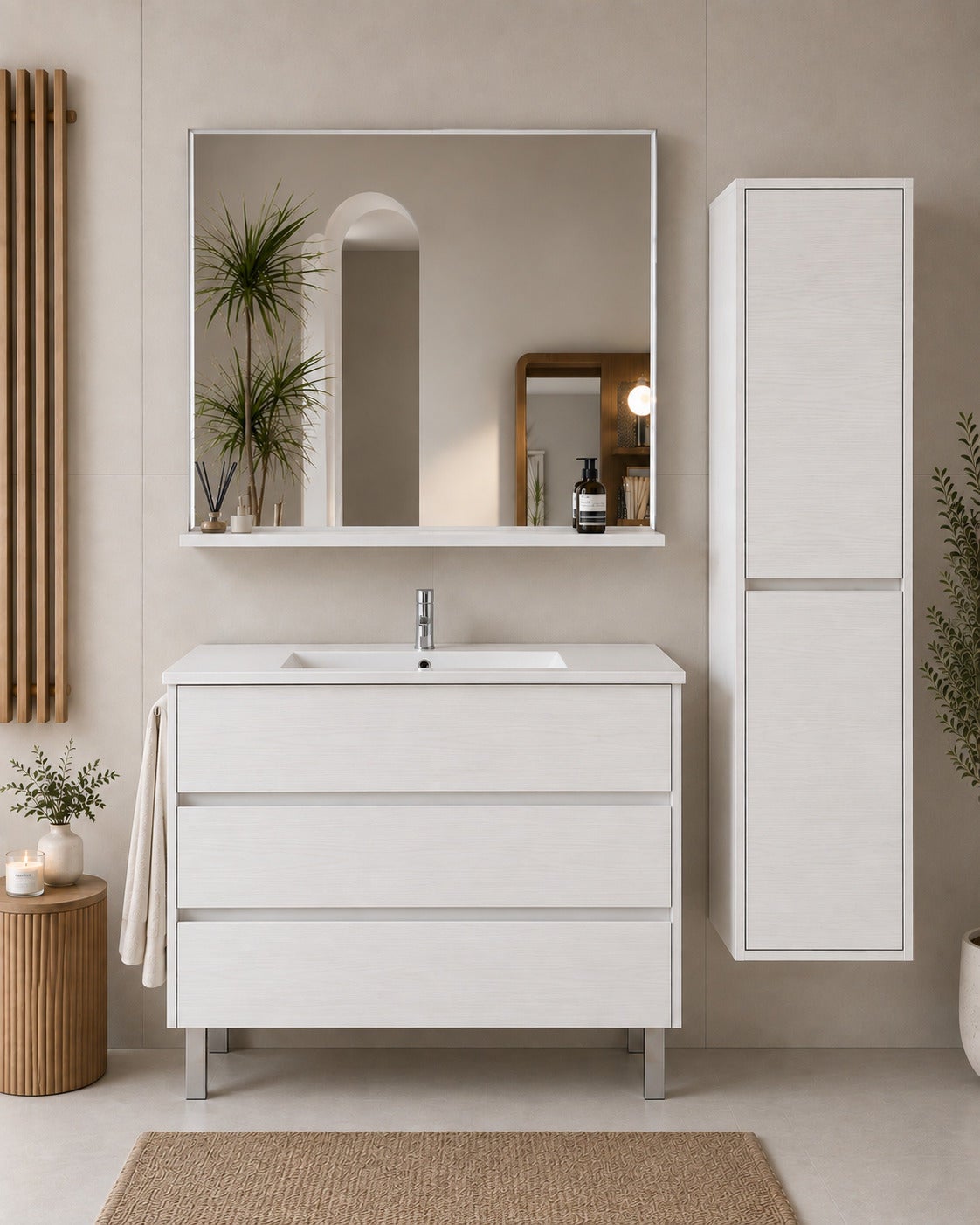 Mobilier de baie cu lavoar ORIGENBATH IMPERIA fără oglindă 80x40 cm alb nordic cu coloană