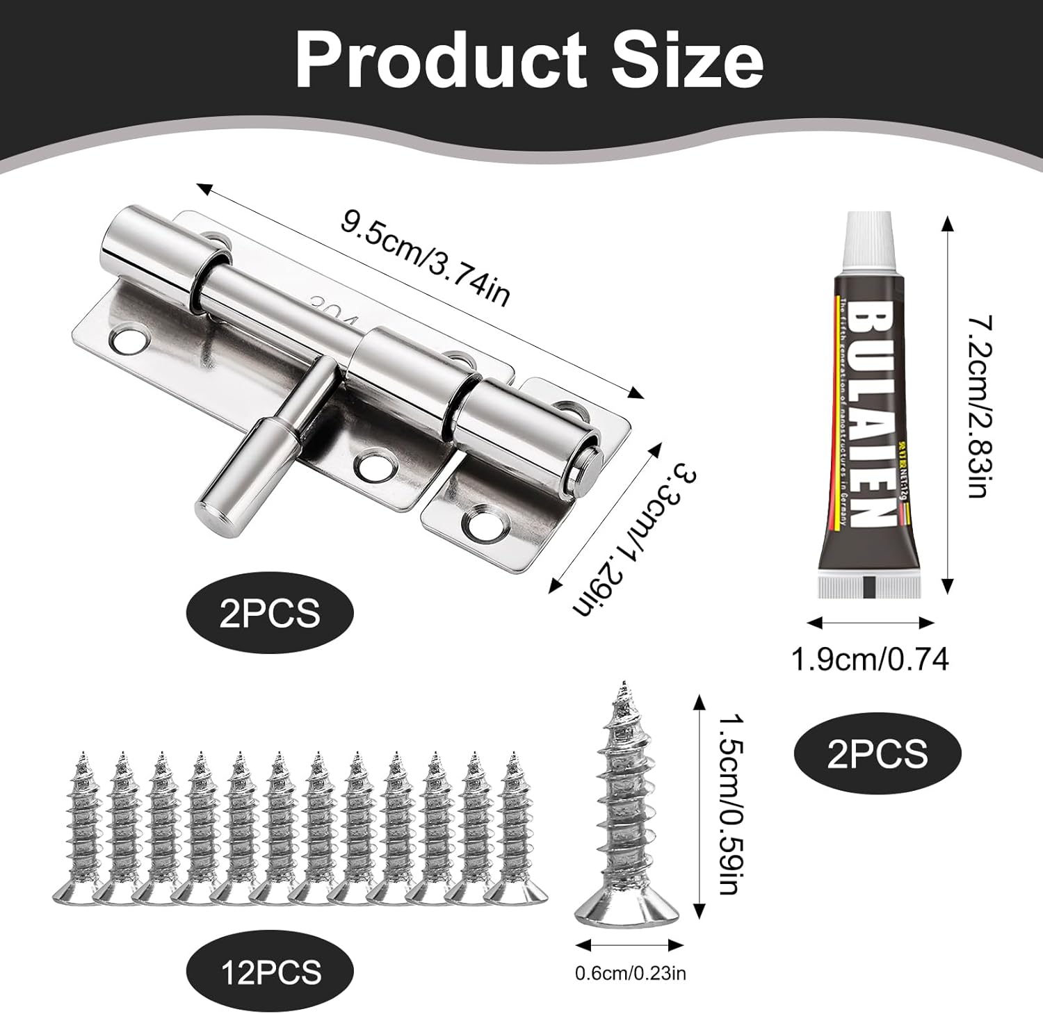 PATIKIL Lot De 2 Verrous à Loquet Sécurité 2,2 Pouces Acier Inoxydable Avec Cadenas Et Clés - Argent